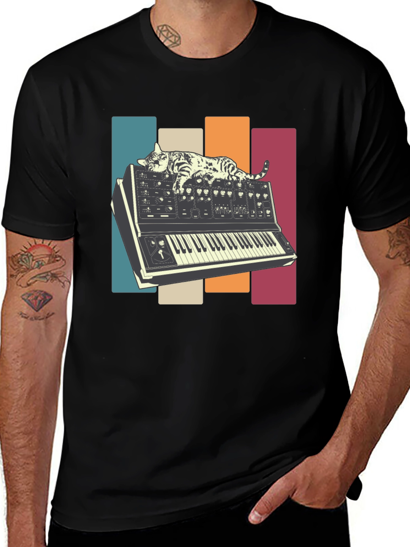 Cat Nap on Synthesizer Retro T-Shirt
