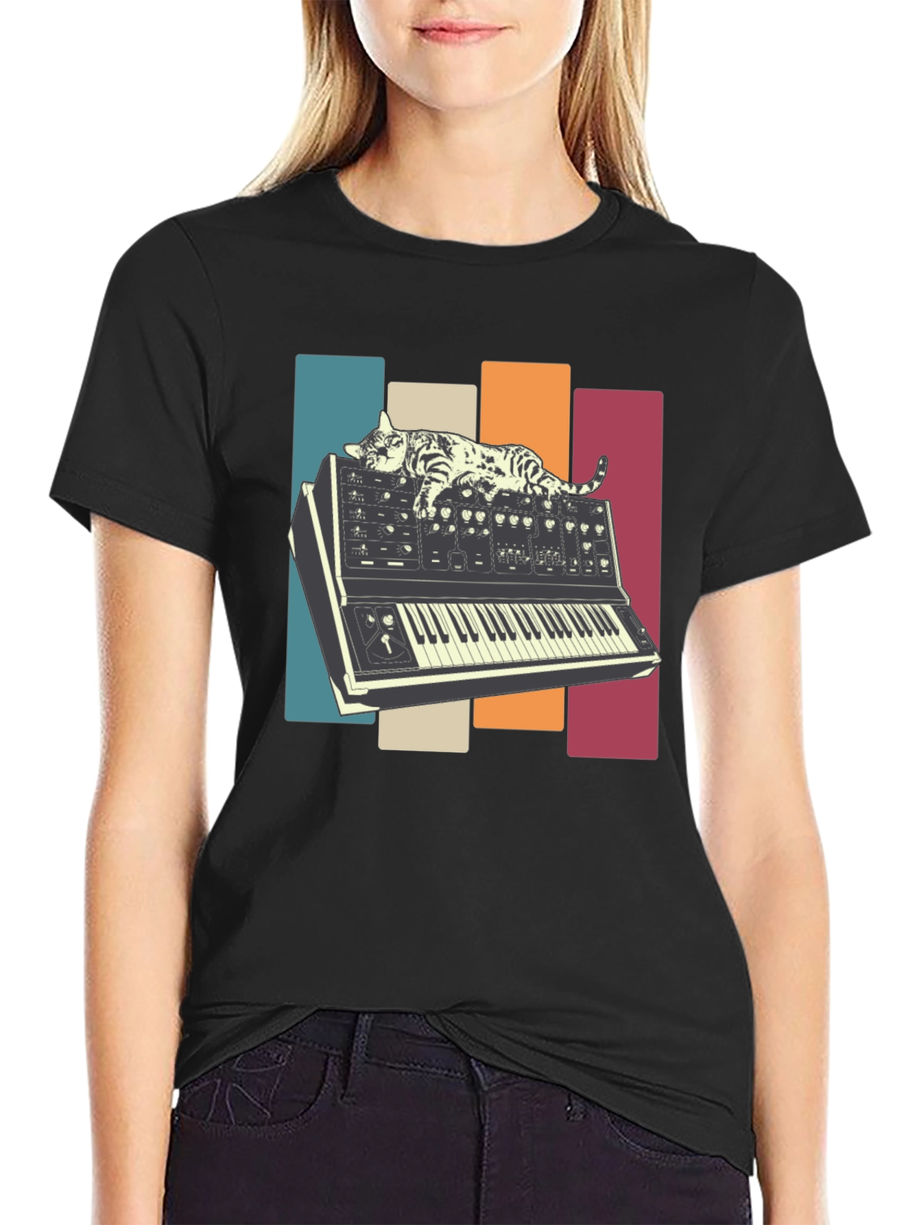 Cat Nap on Synthesizer Retro T-Shirt