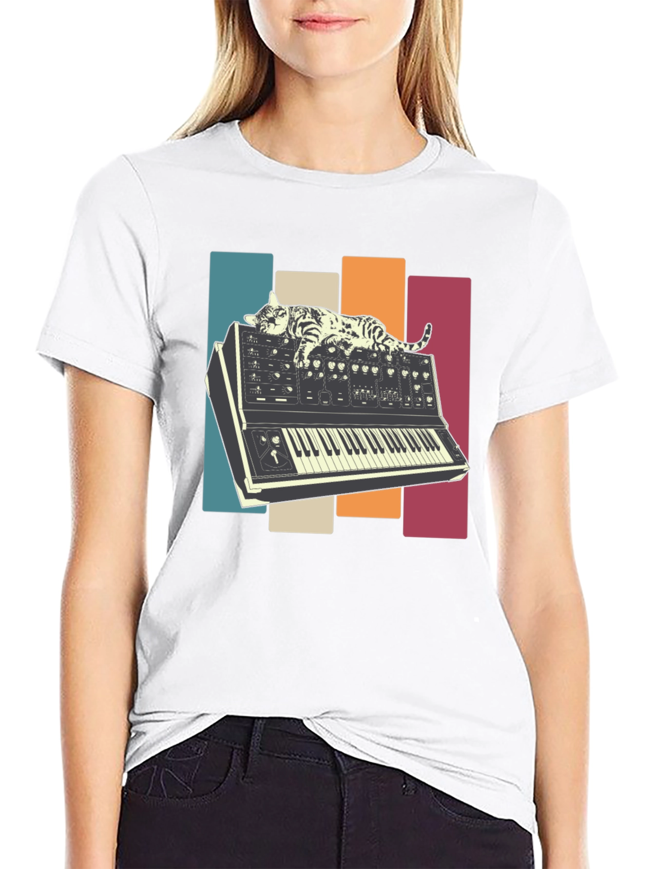 Cat Nap on Synthesizer Retro T-Shirt