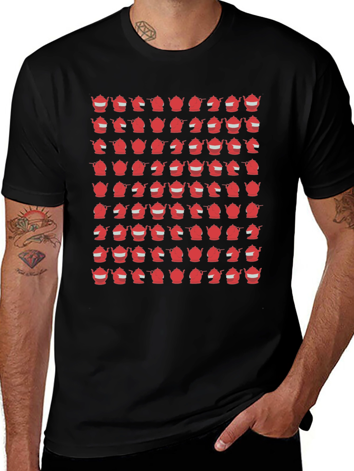 Teapot Pattern Black T-Shirt