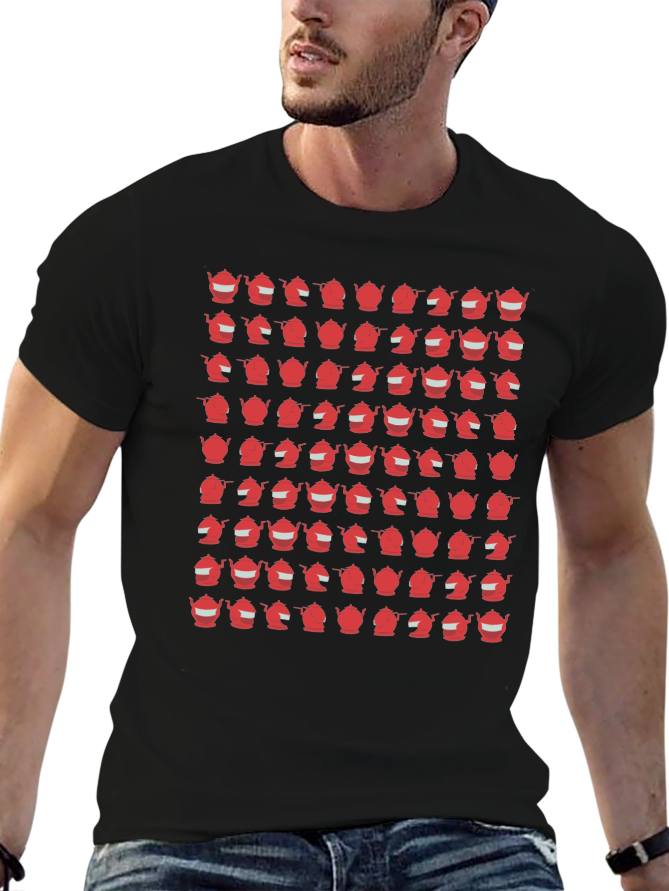 Teapot Pattern Black T-Shirt