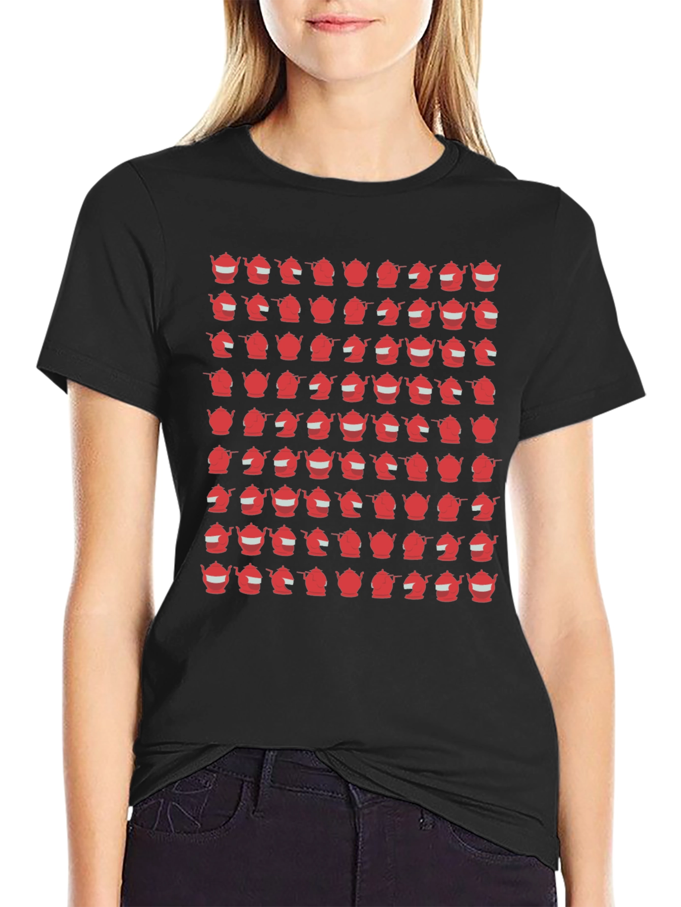 Teapot Pattern Black T-Shirt
