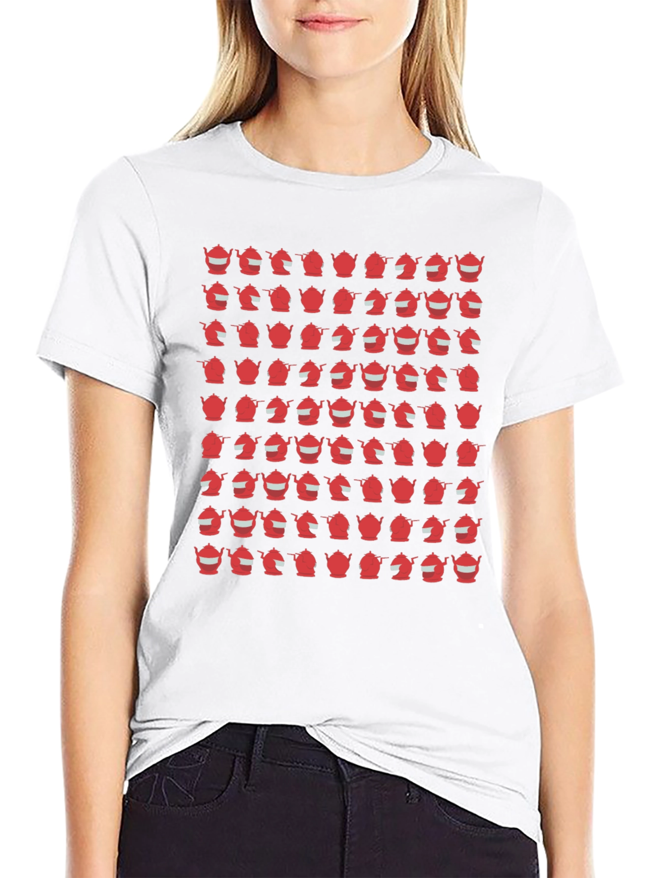 Teapot Pattern Black T-Shirt