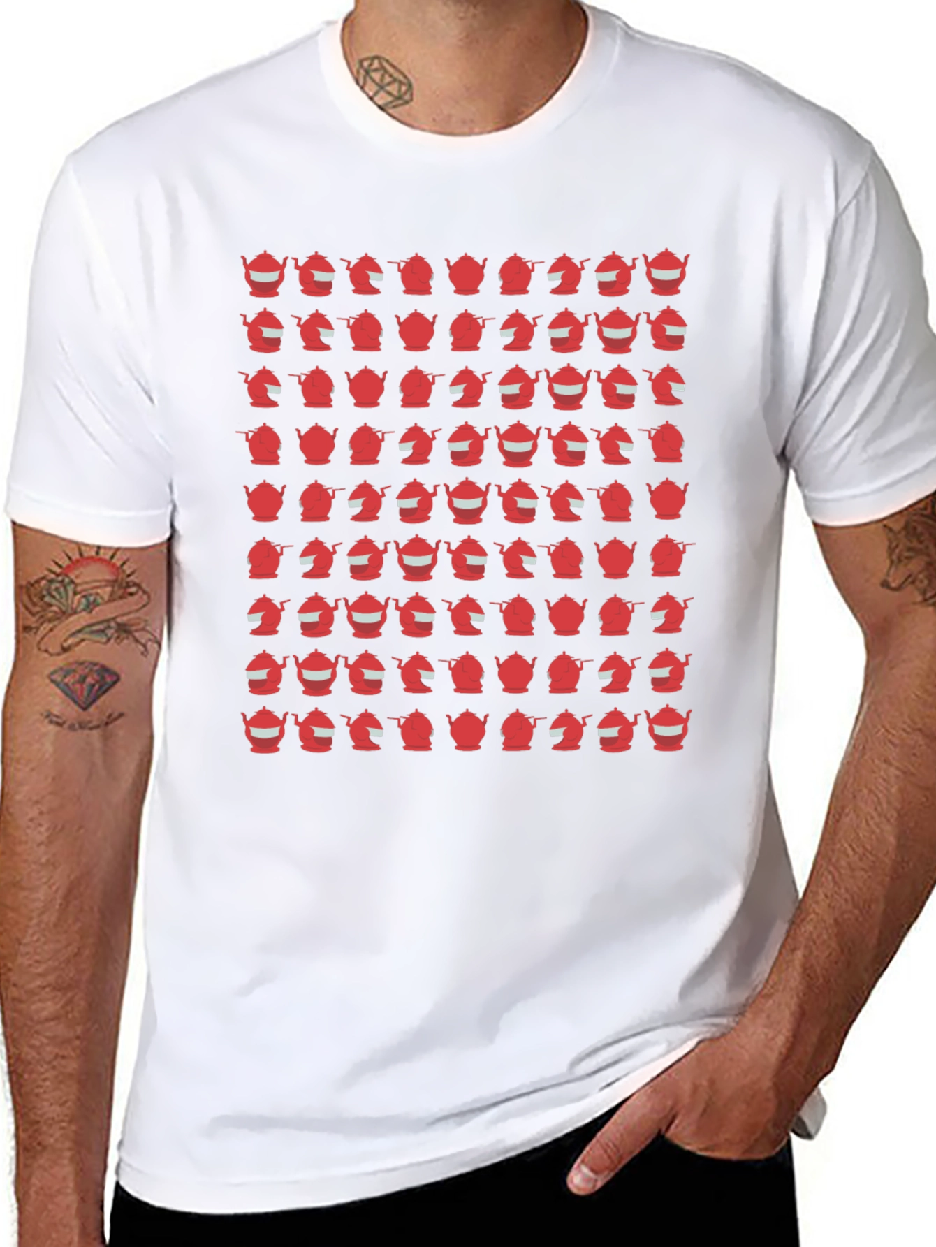 Teapot Pattern Black T-Shirt
