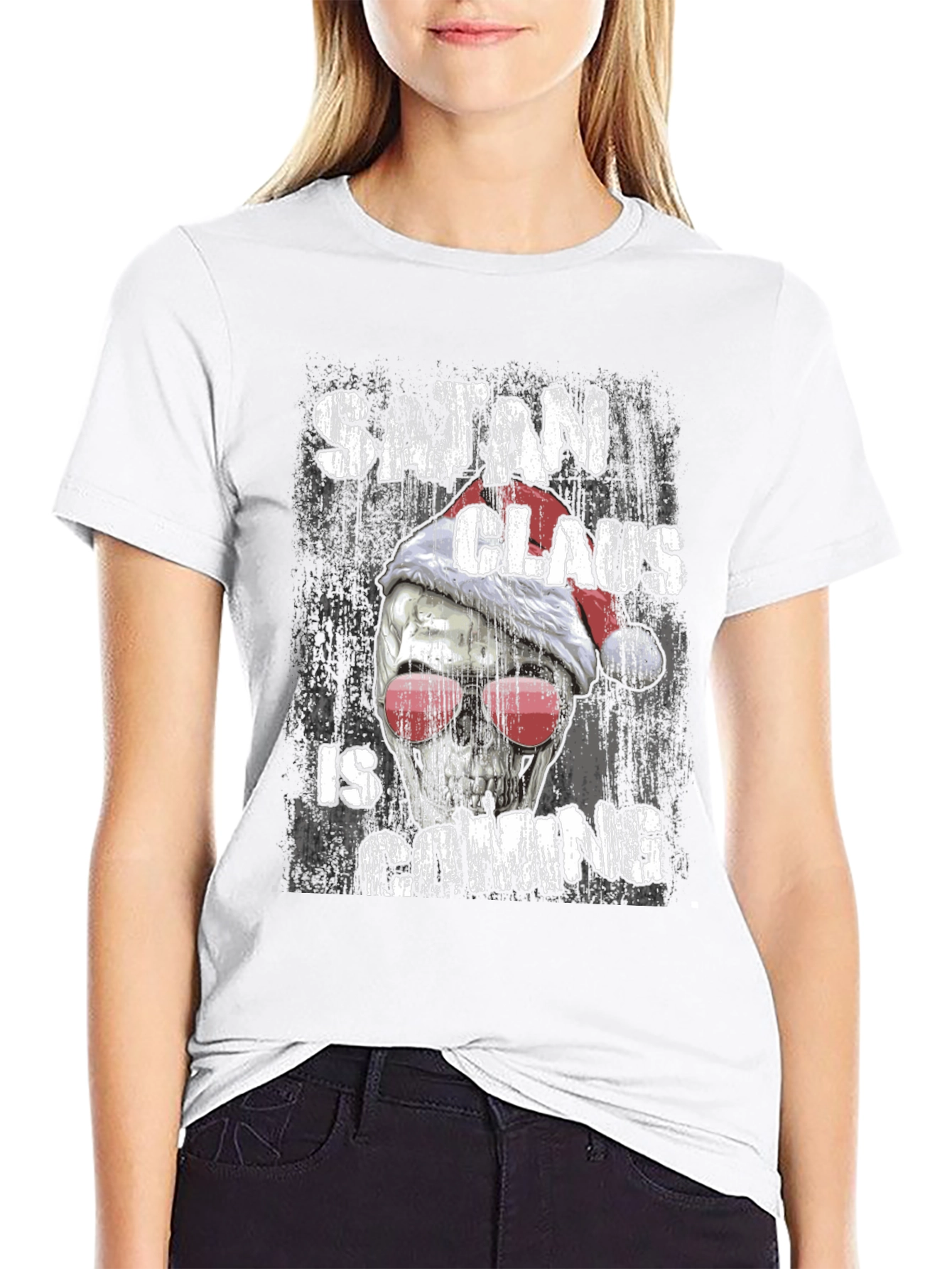 Satan Claus is Coming Graphic Tee - Black