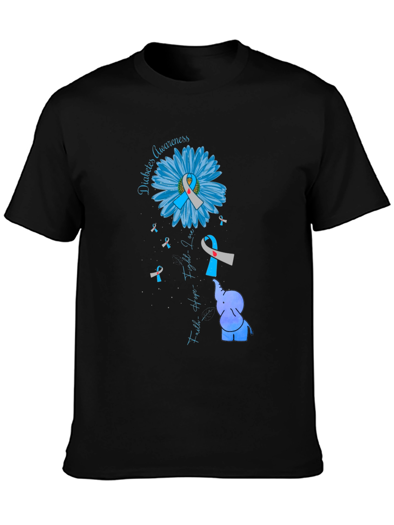 Diabetes Awareness Elephant T-Shirt - Faith Hope Love