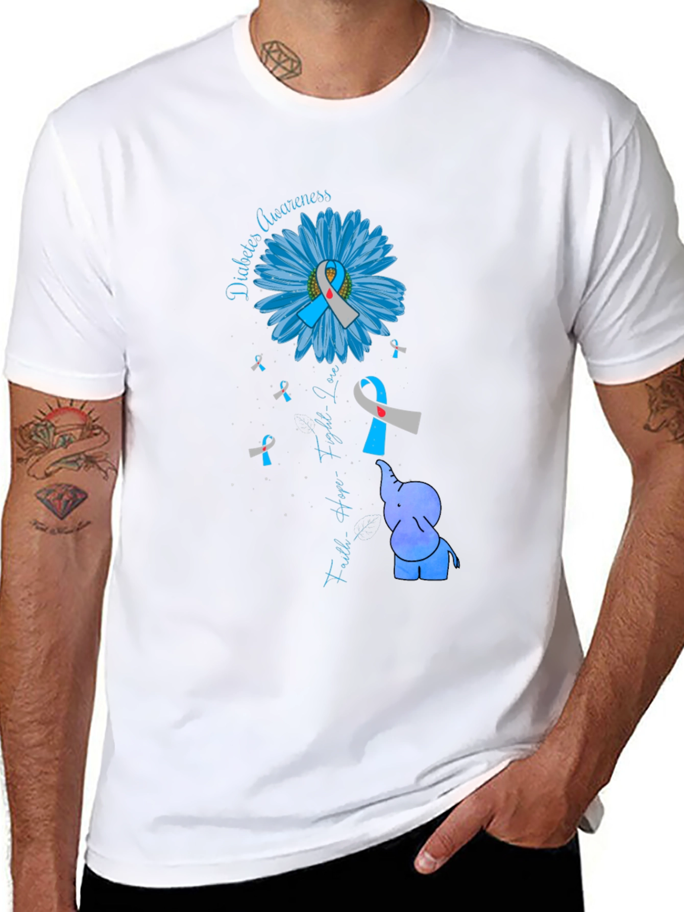 Diabetes Awareness Elephant T-Shirt - Faith Hope Love