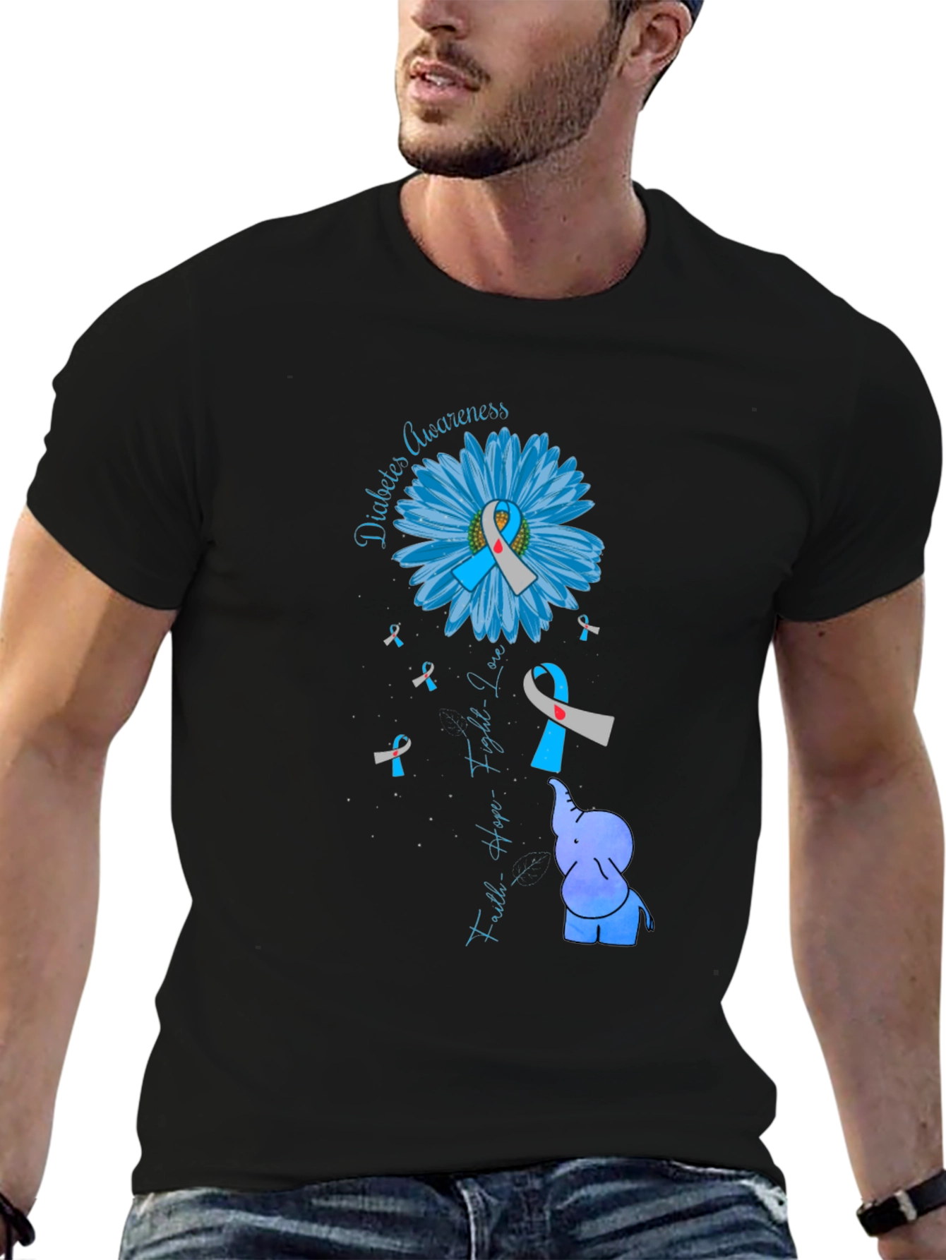 Diabetes Awareness Elephant T-Shirt - Faith Hope Love