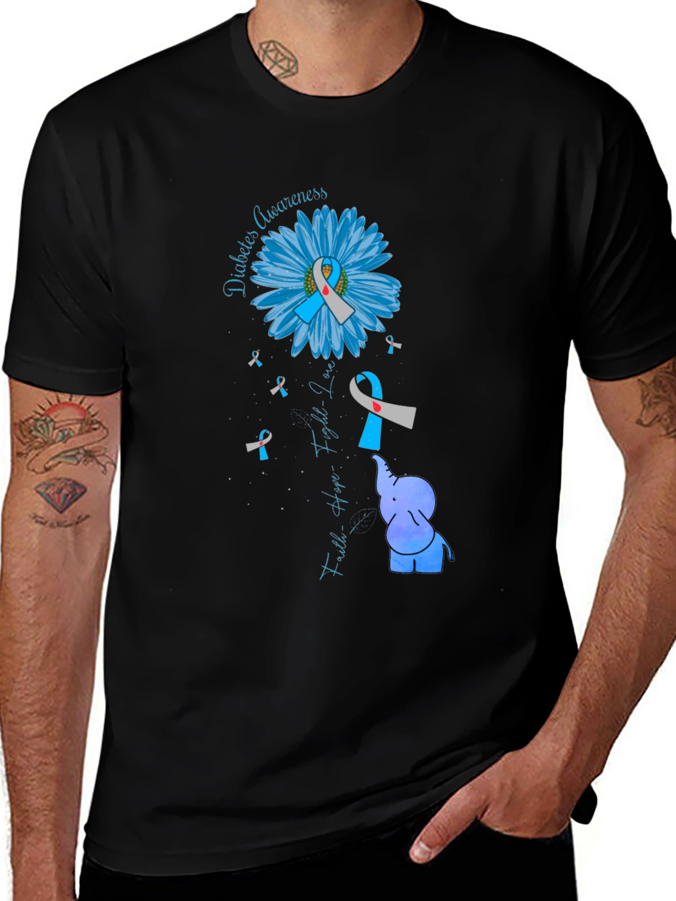 Diabetes Awareness Elephant T-Shirt - Faith Hope Love