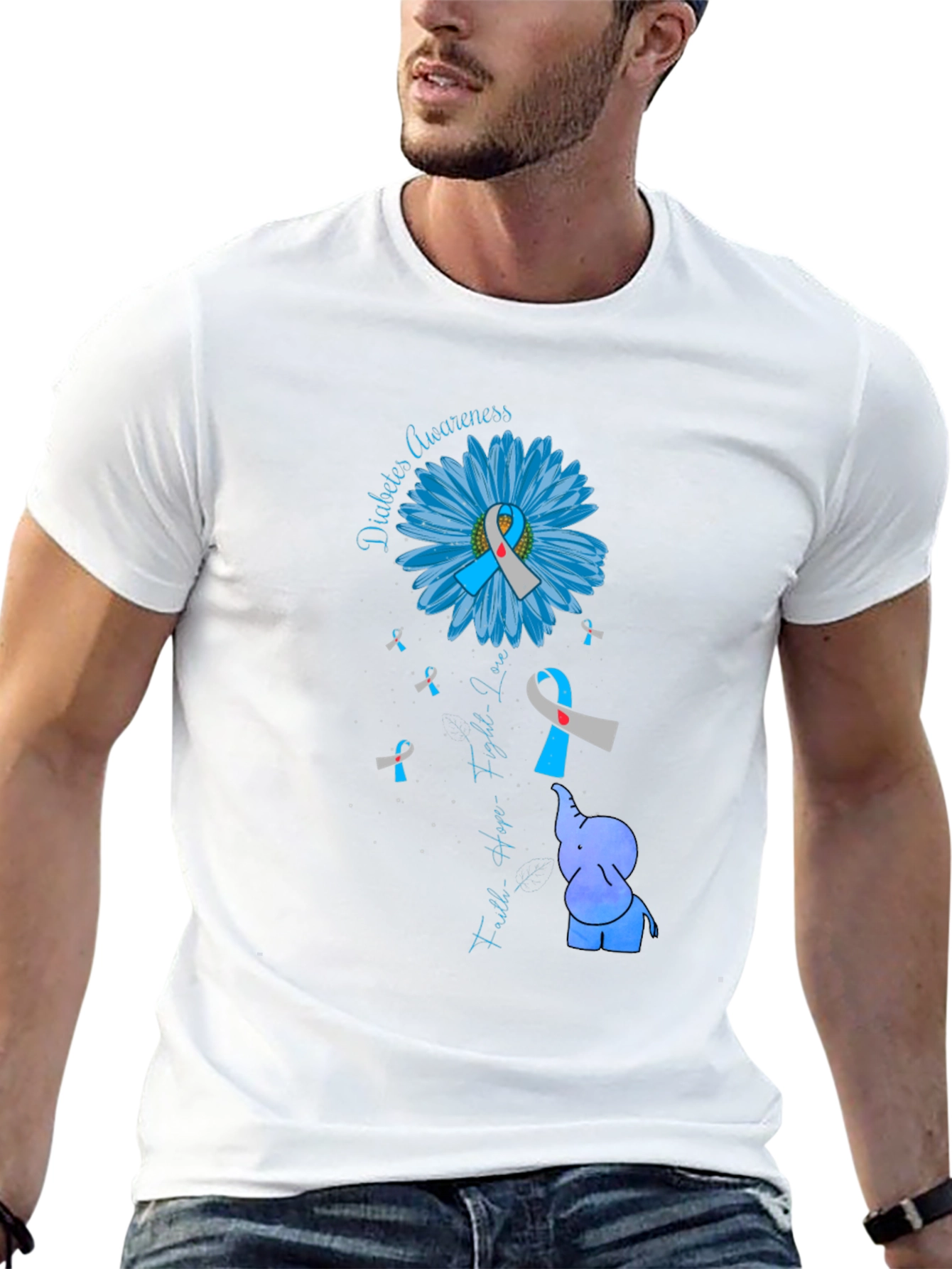 Diabetes Awareness Elephant T-Shirt - Faith Hope Love