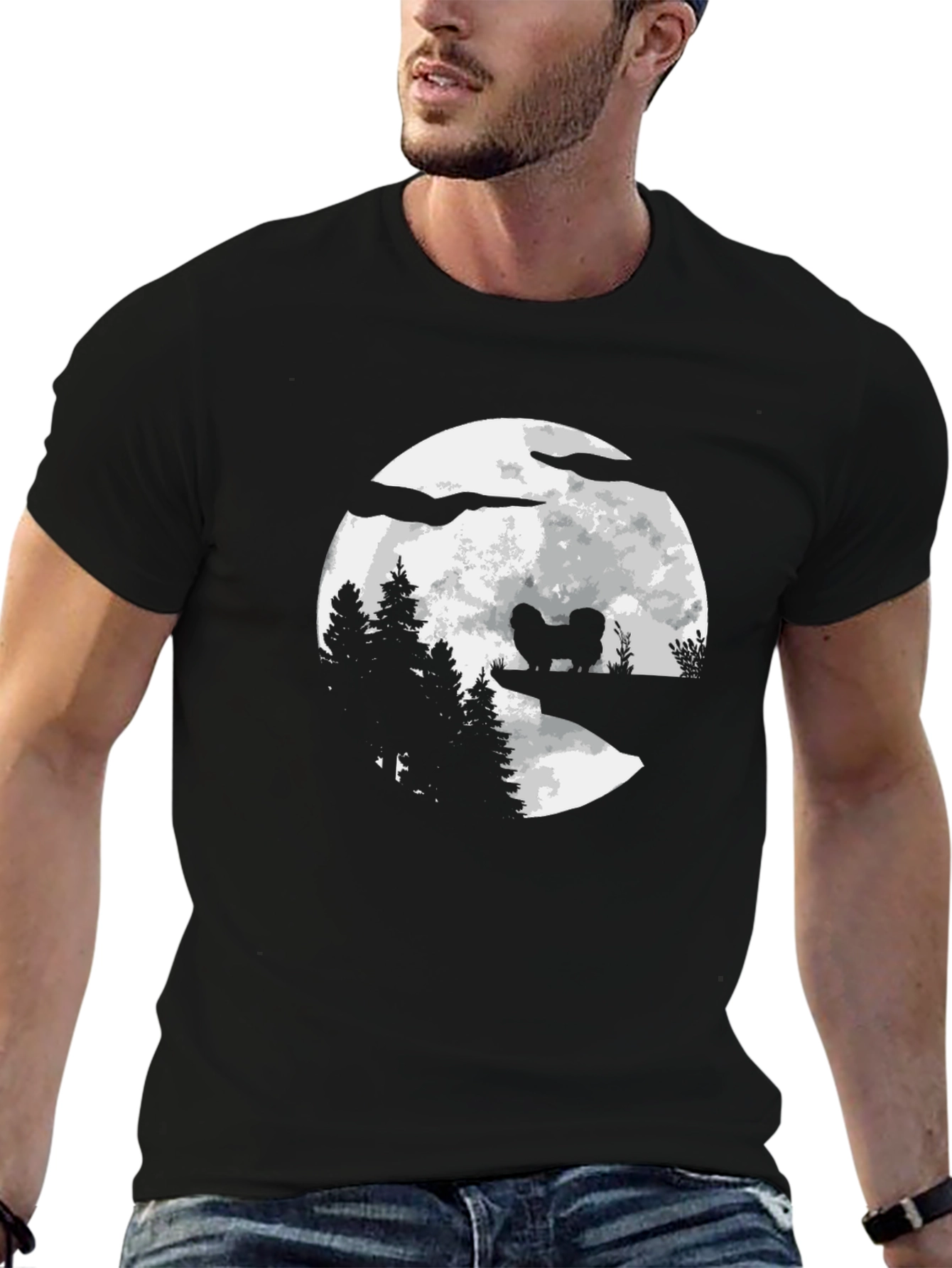 Dog Moon Silhouette Graphic T-Shirt