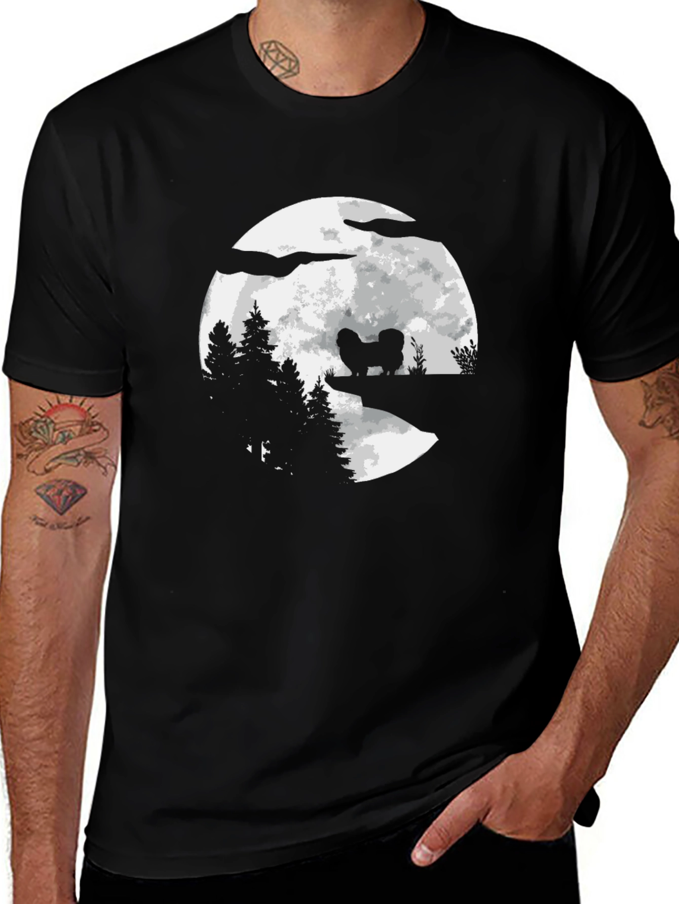 Dog Moon Silhouette Graphic T-Shirt