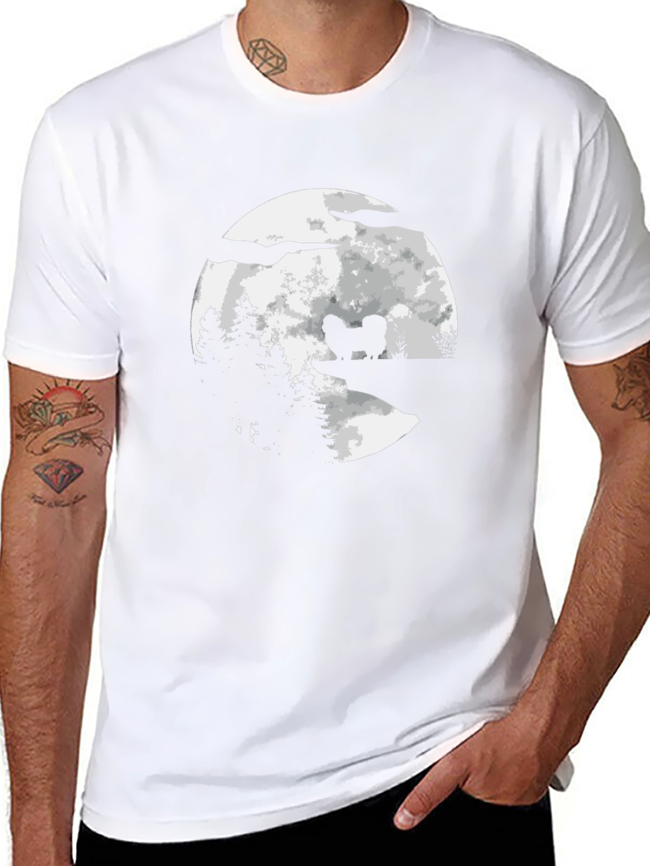 Dog Moon Silhouette Graphic T-Shirt