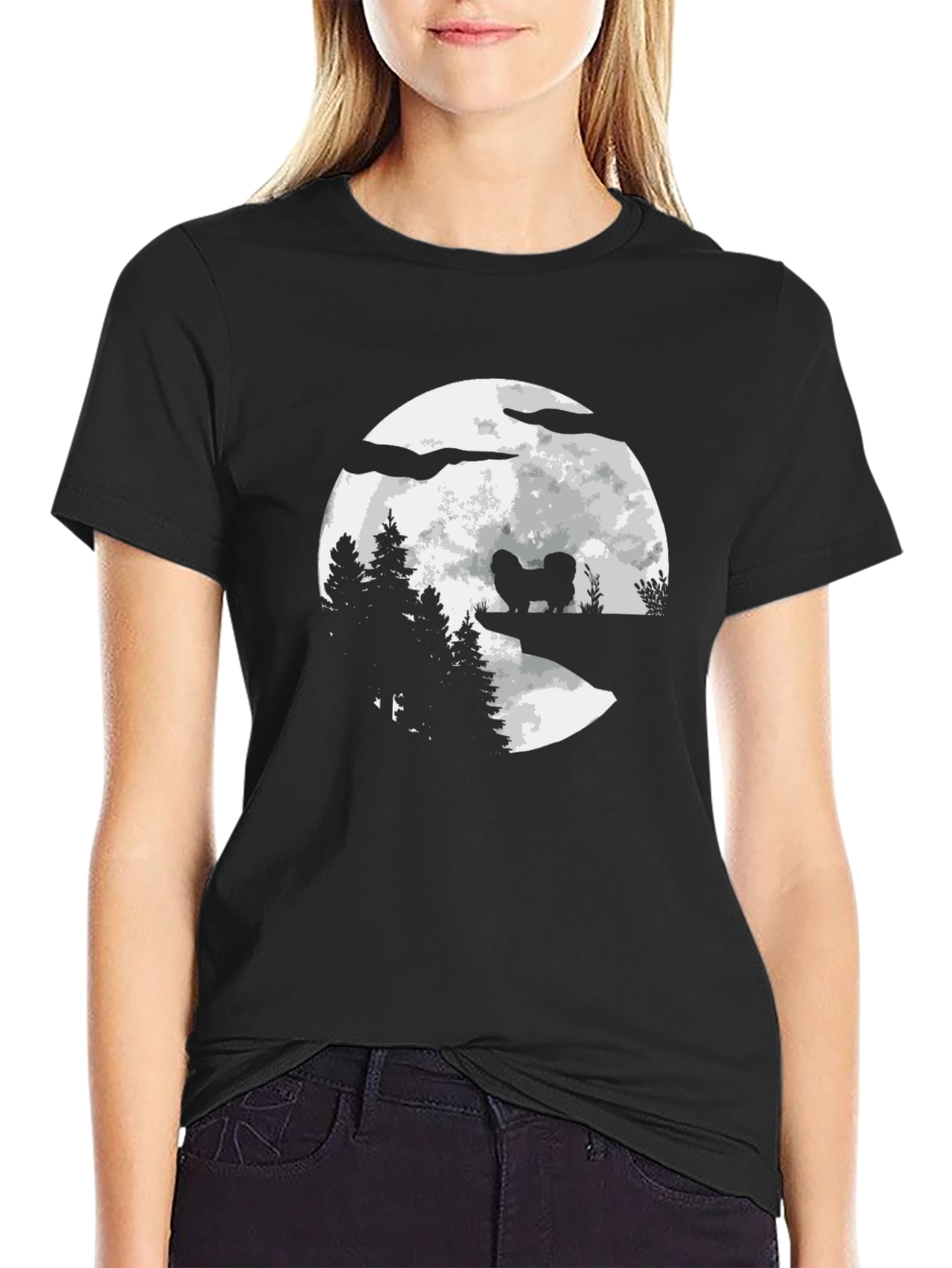 Dog Moon Silhouette Graphic T-Shirt