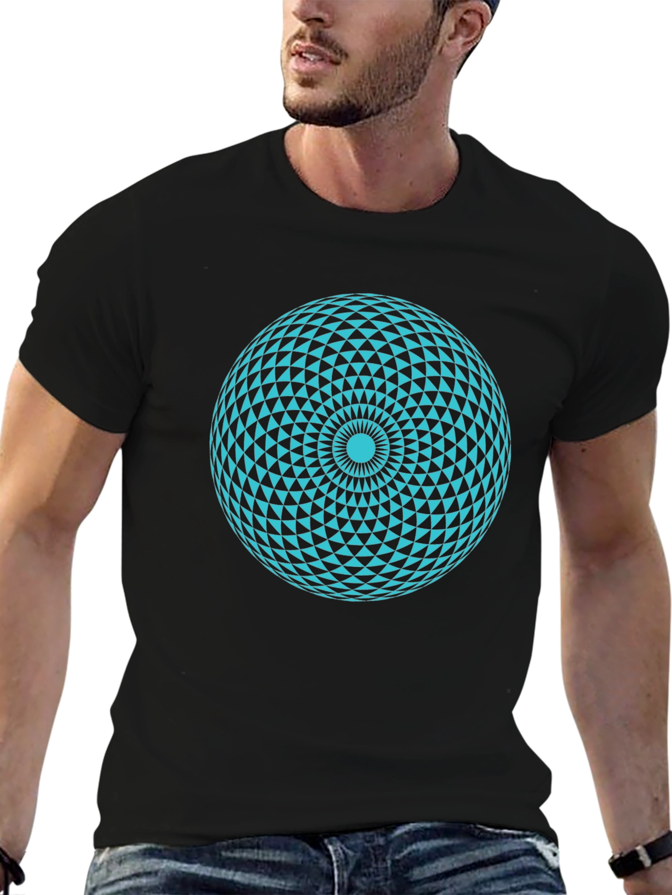 Geometric Sphere Graphic Tee - Modern Black T-Shirt