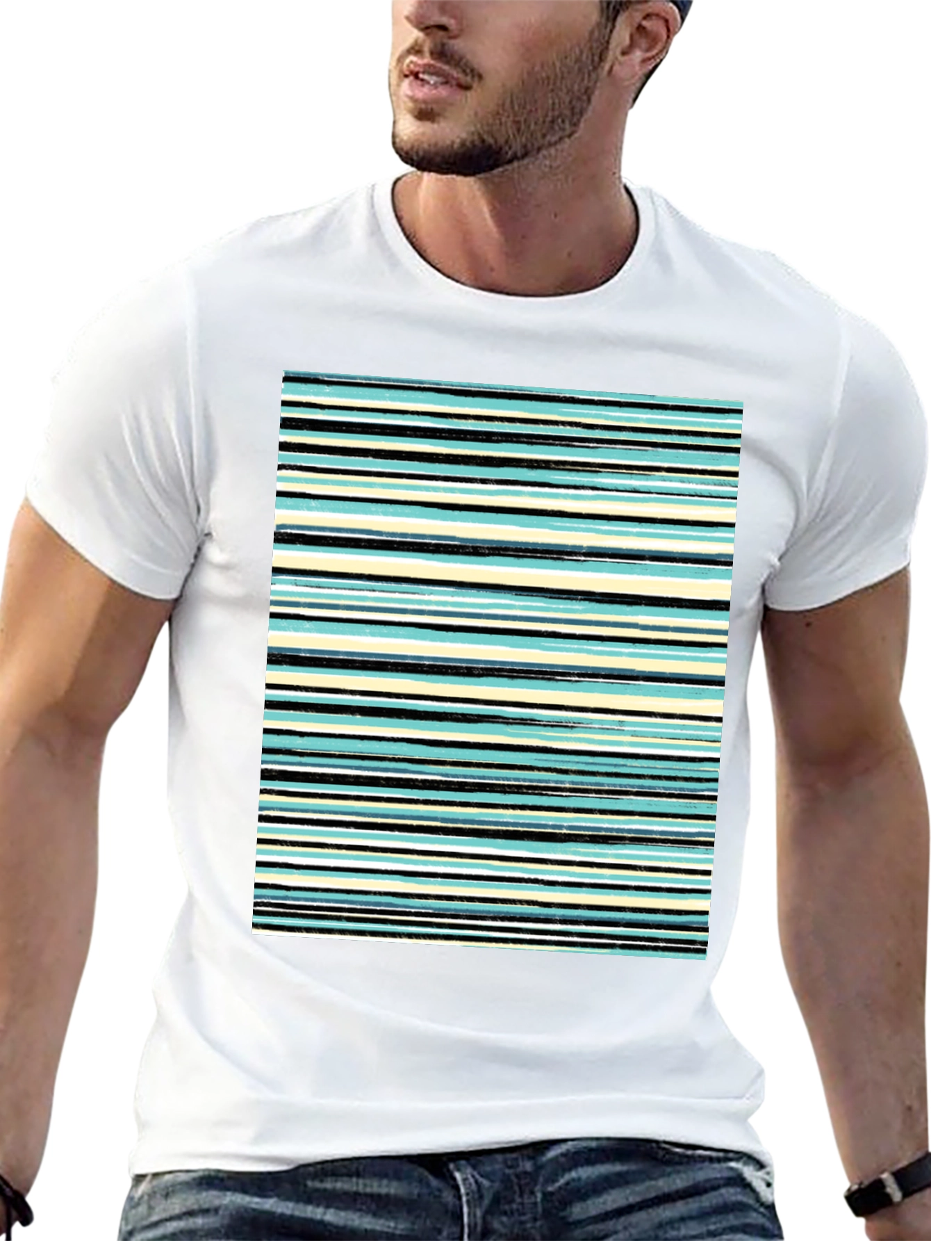 Striped Print Black T-Shirt
