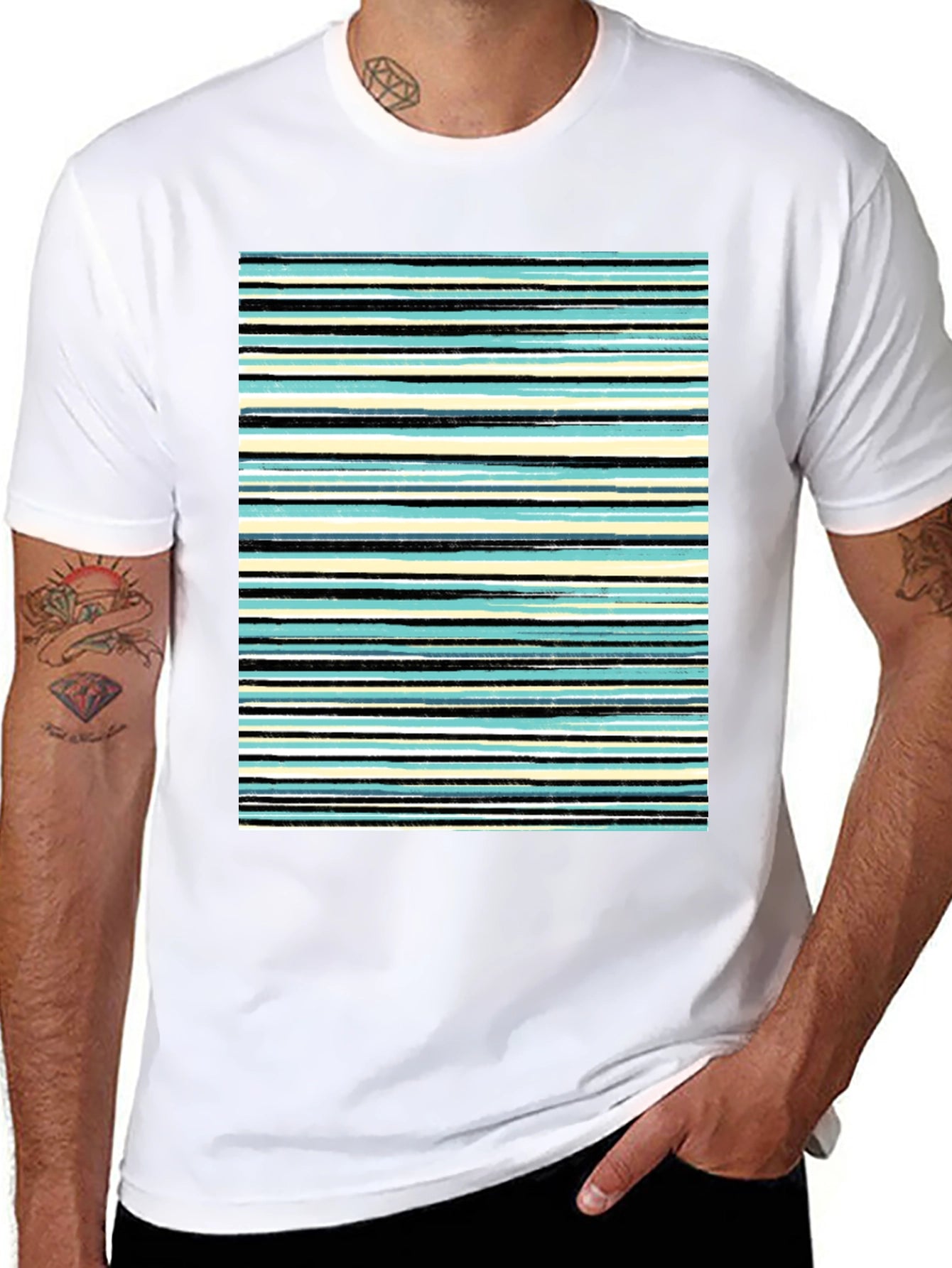 Striped Print Black T-Shirt