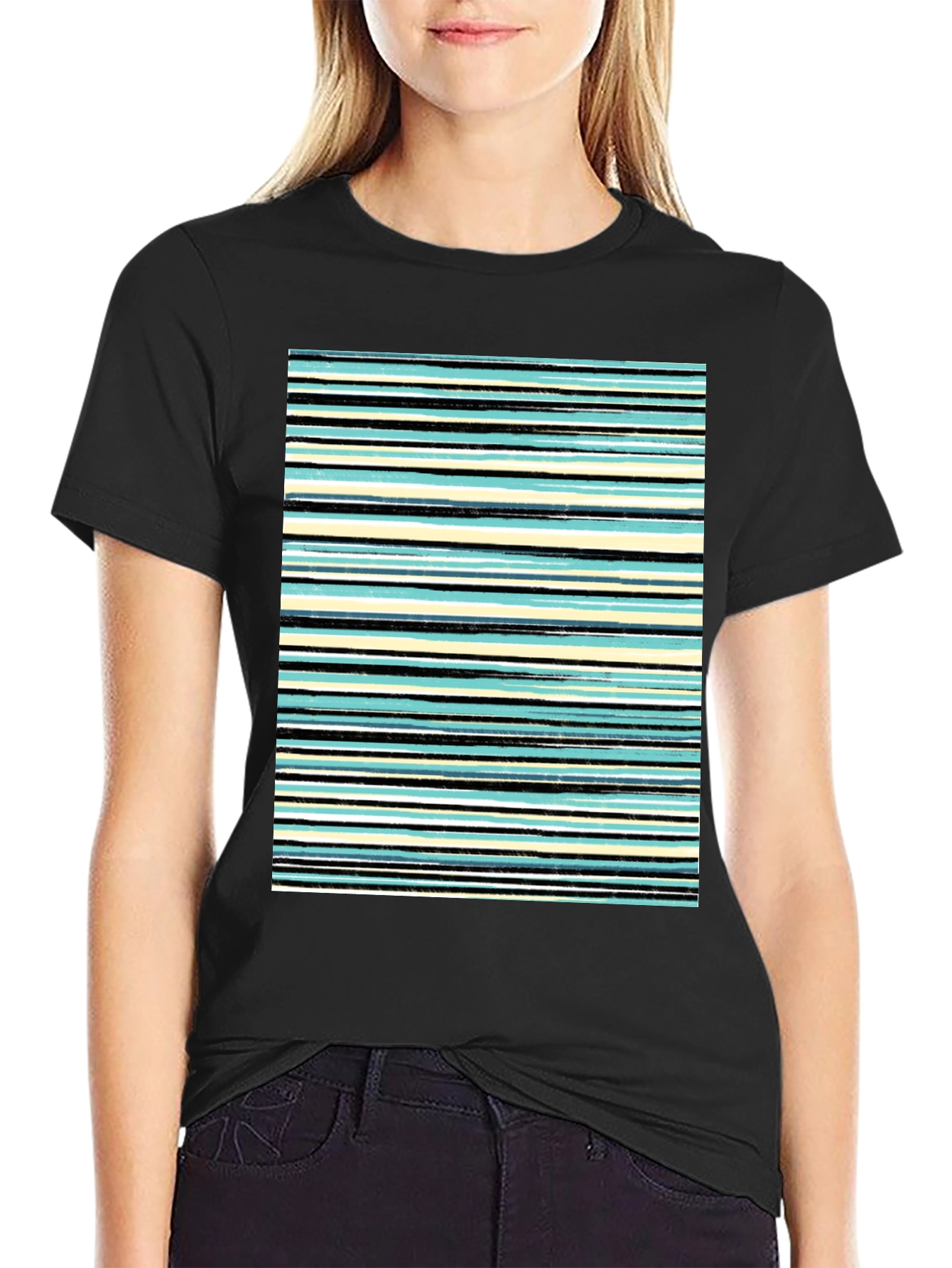 Striped Print Black T-Shirt
