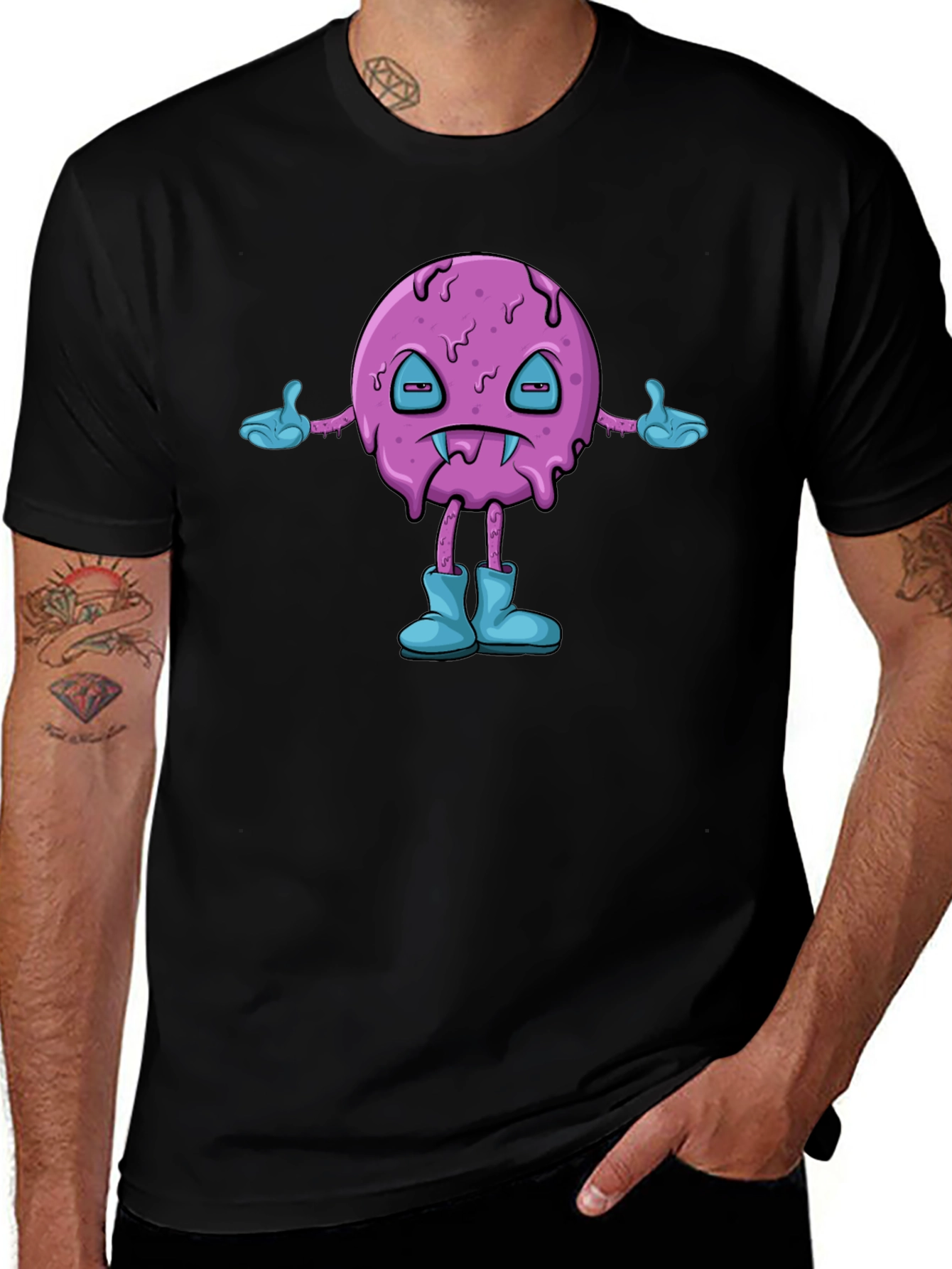 Cartoon Monster Black T-Shirt