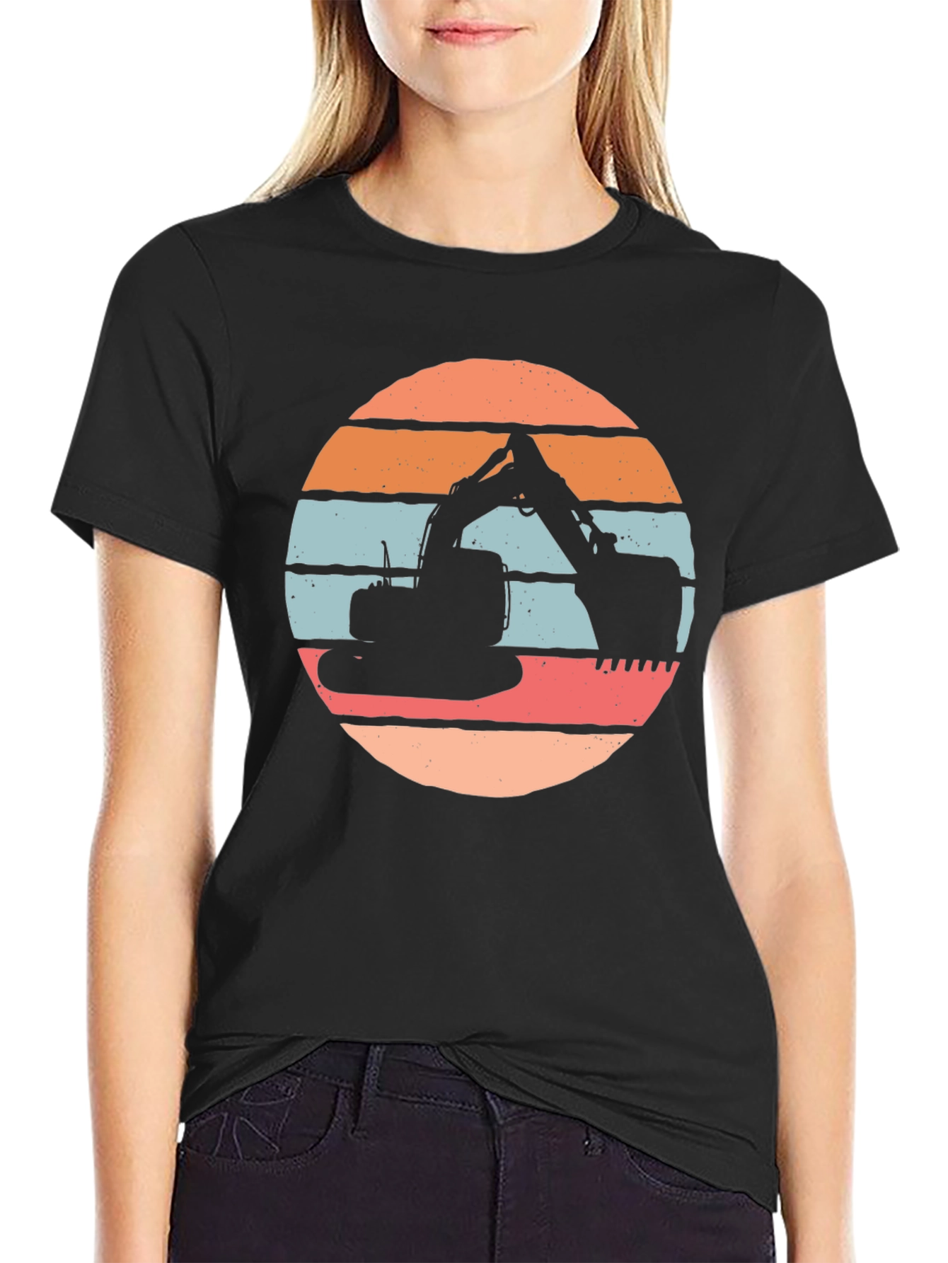 Excavator Sunset Graphic Tee - Construction Crew Shirt