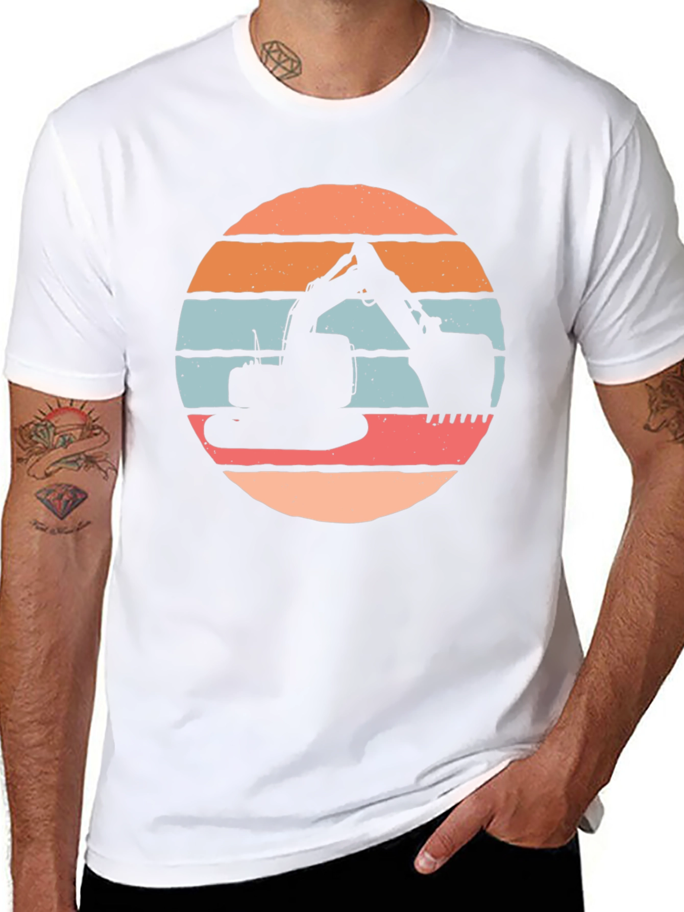 Excavator Sunset Graphic Tee - Construction Crew Shirt