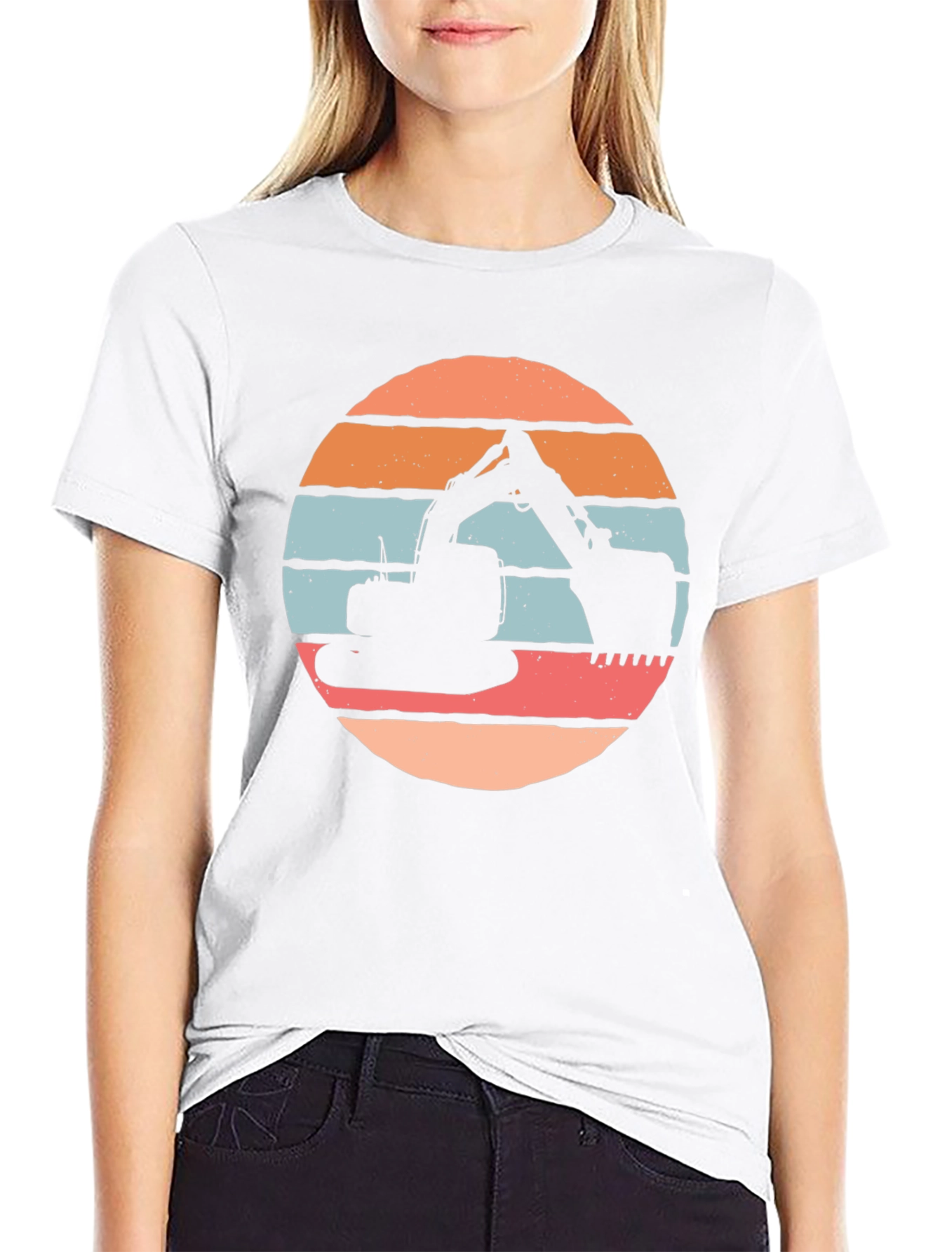 Excavator Sunset Graphic Tee - Construction Crew Shirt