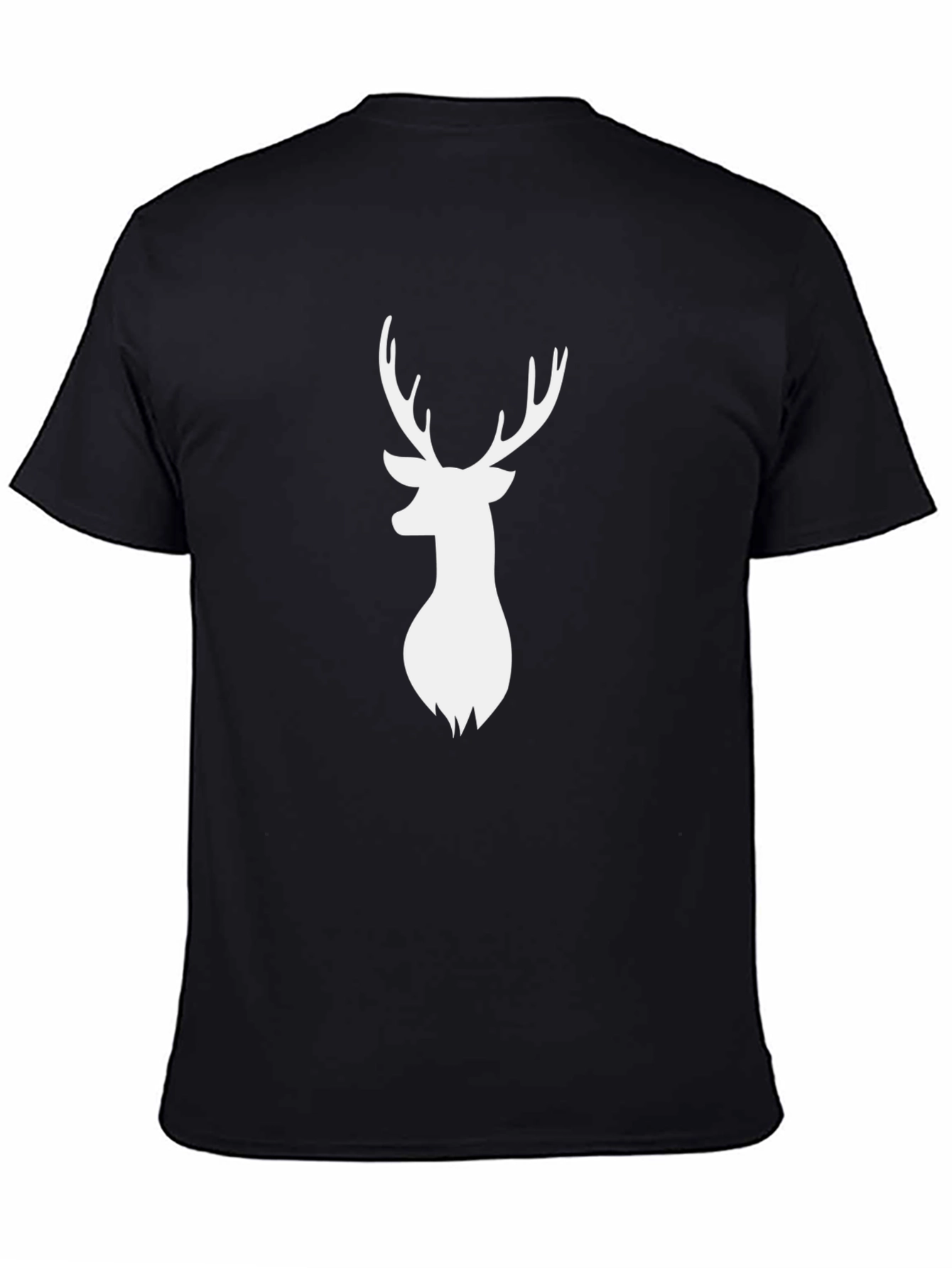 Mens Black T-Shirt with White Deer Graphic