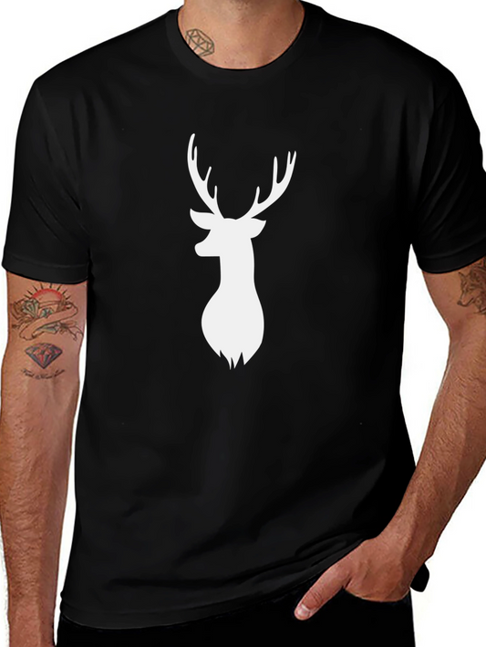 Mens Black T-Shirt with White Deer Graphic