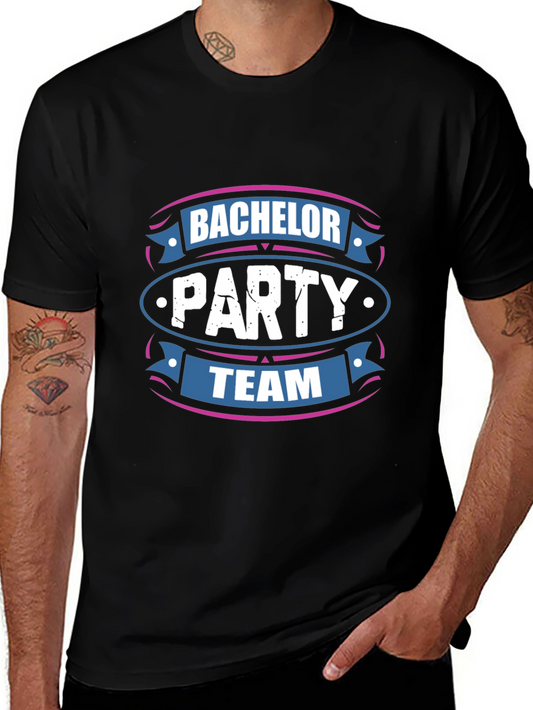 Bachelor Party Team T-Shirt - Black Crew Neck Tee