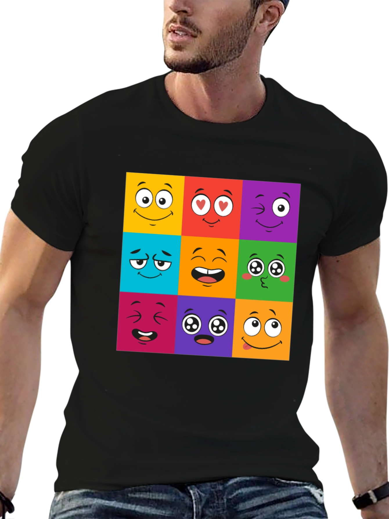 Emoji Face Grid T-Shirt - Fun & Playful Design