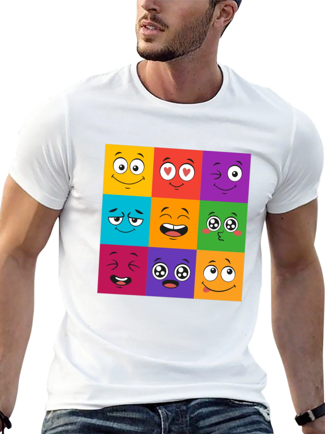 Emoji Face Grid T-Shirt - Fun & Playful Design