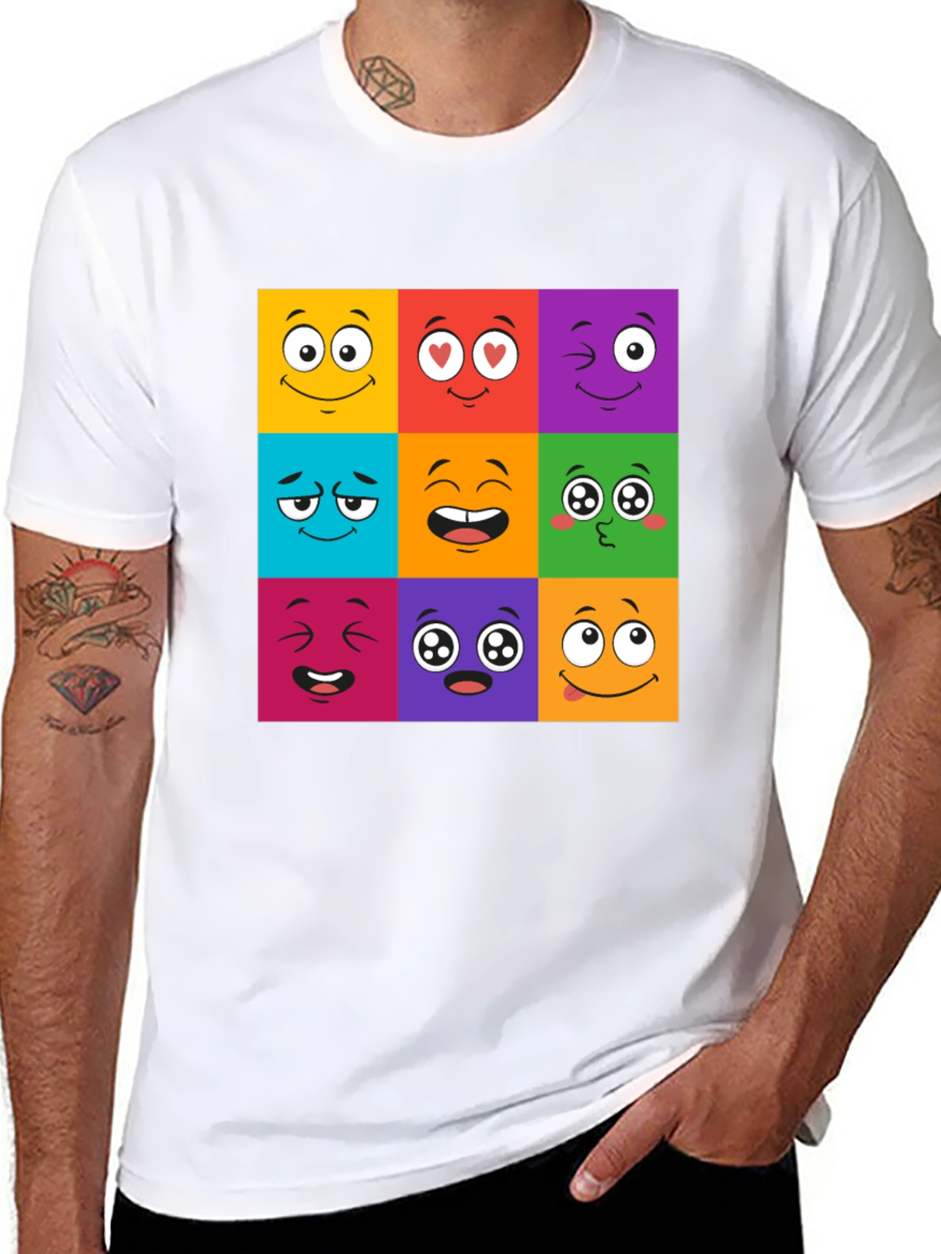 Emoji Face Grid T-Shirt - Fun & Playful Design
