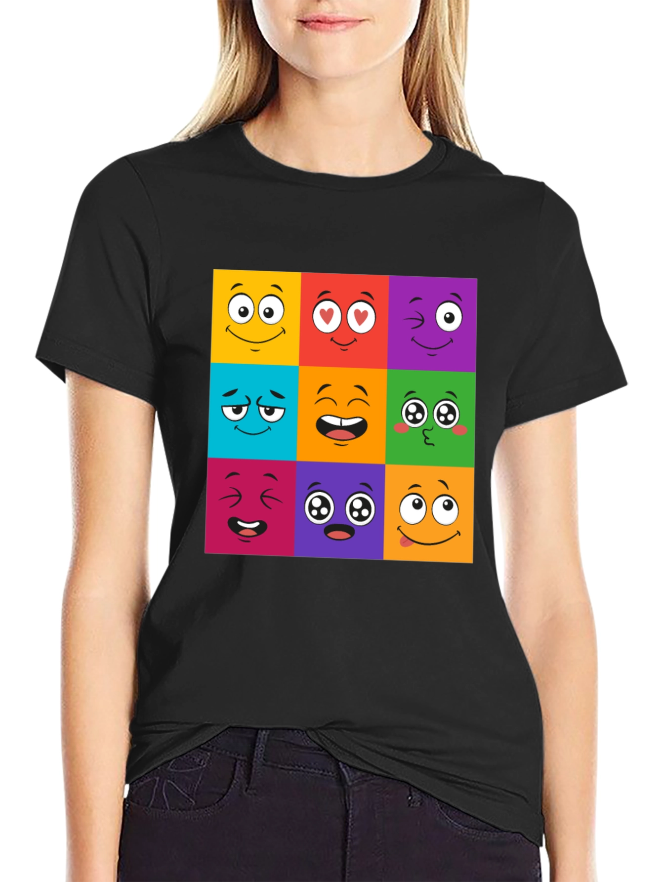 Emoji Face Grid T-Shirt - Fun & Playful Design