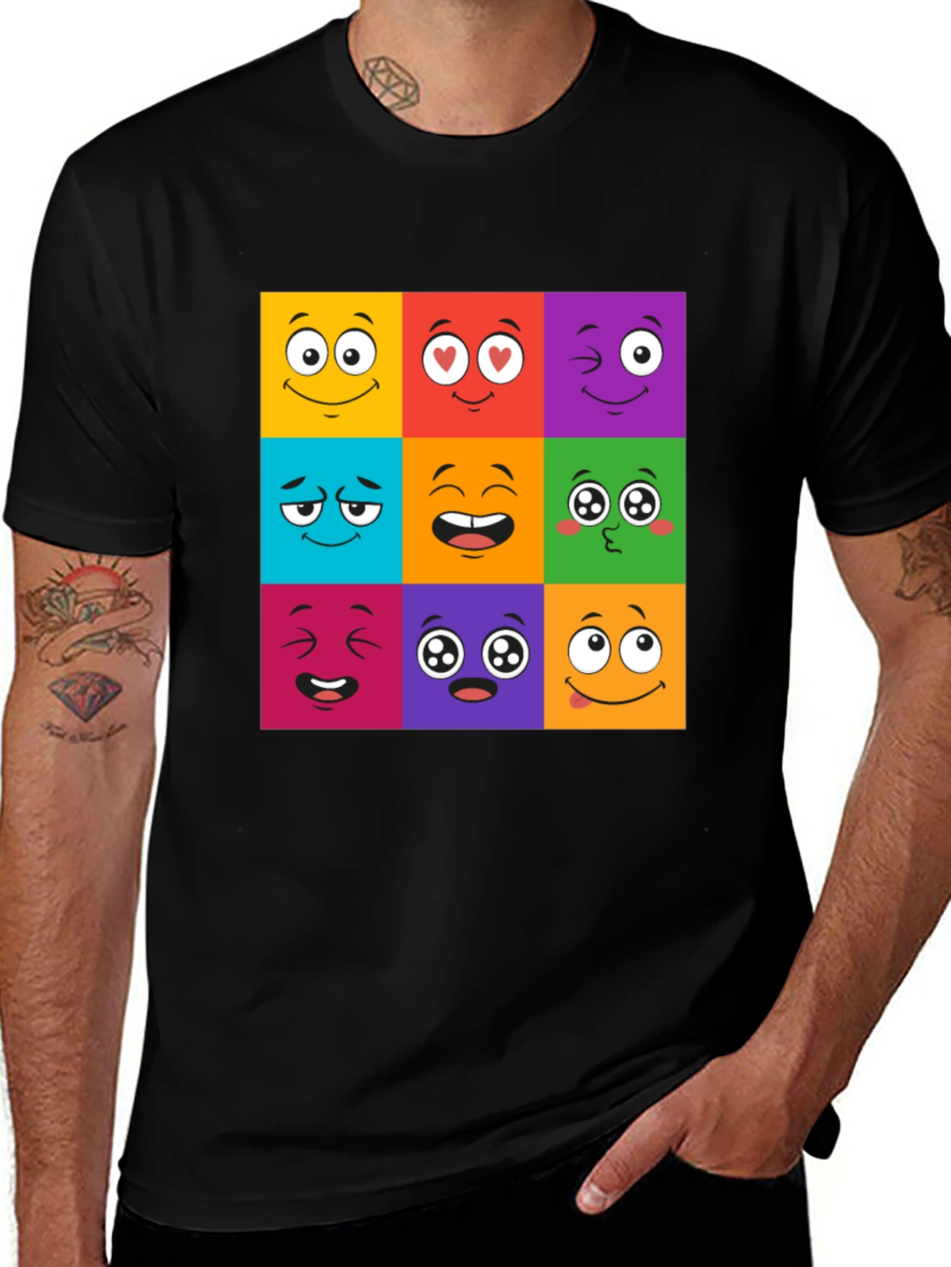 Emoji Face Grid T-Shirt - Fun & Playful Design