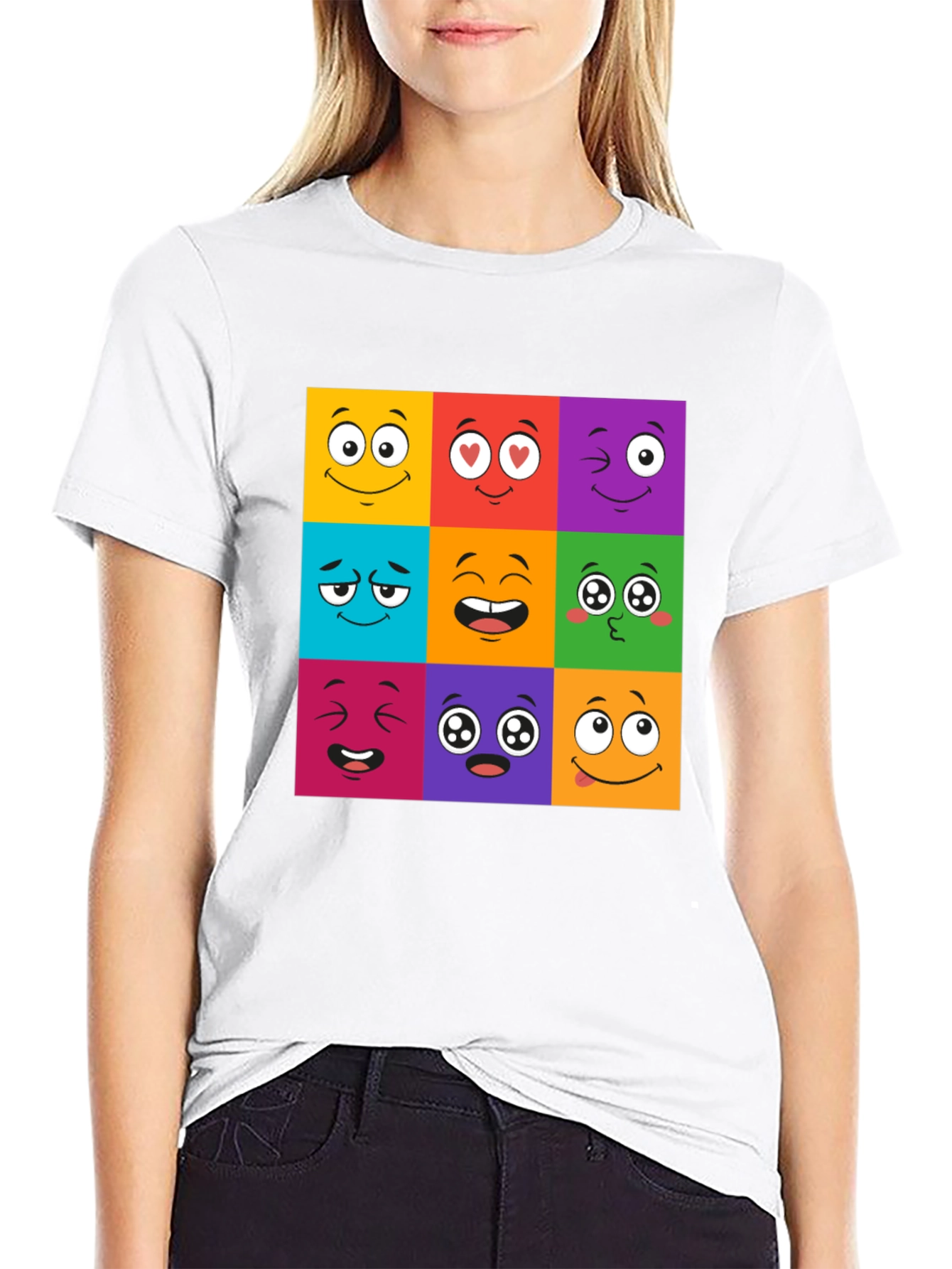 Emoji Face Grid T-Shirt - Fun & Playful Design