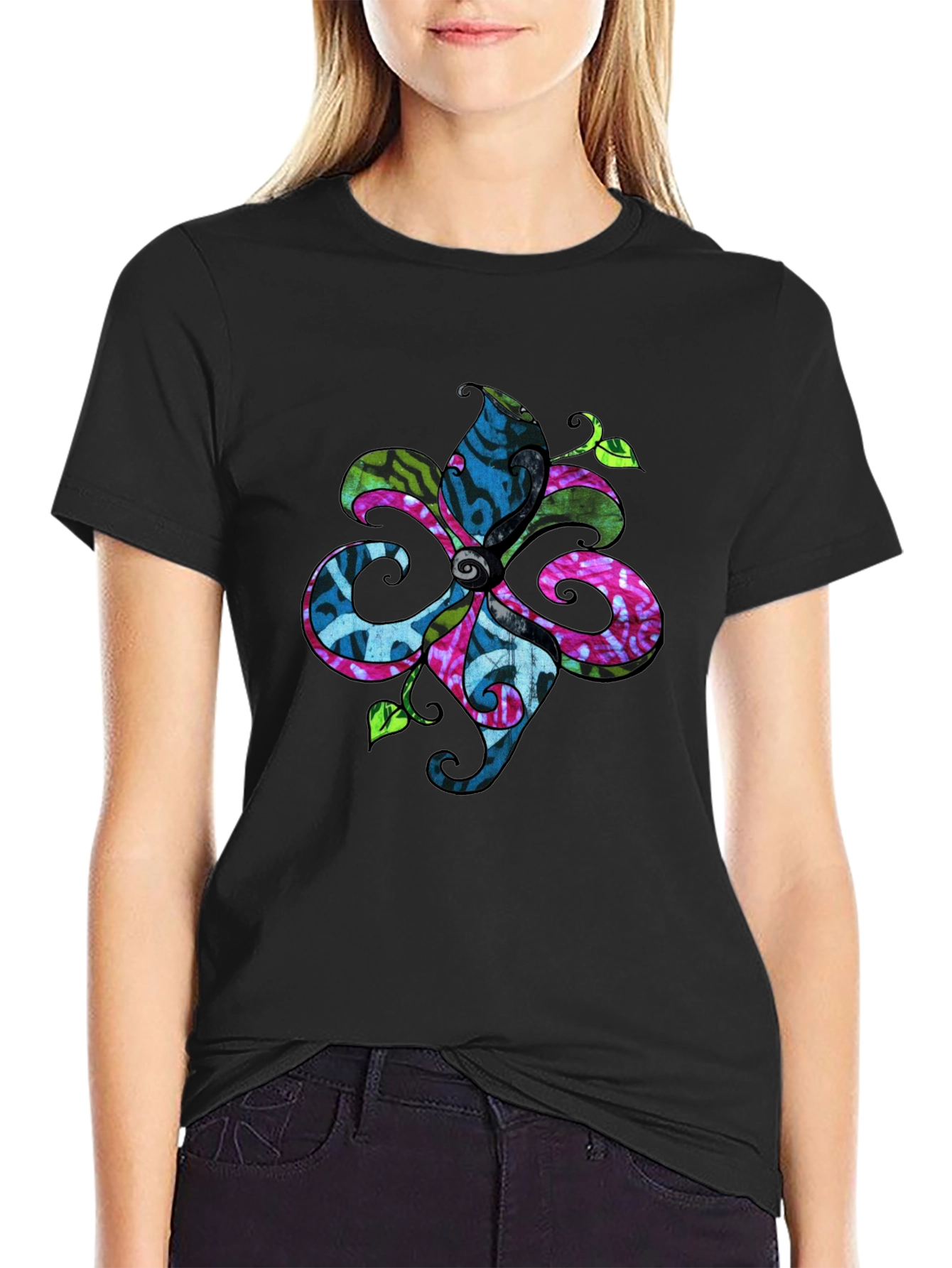 Floral Batik T-Shirt - Black