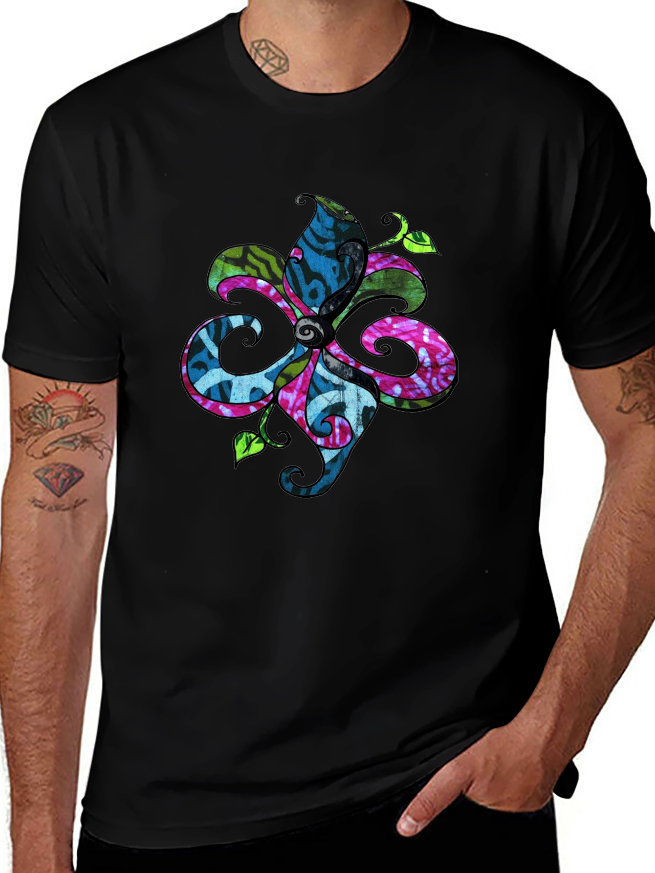 Floral Batik T-Shirt - Black