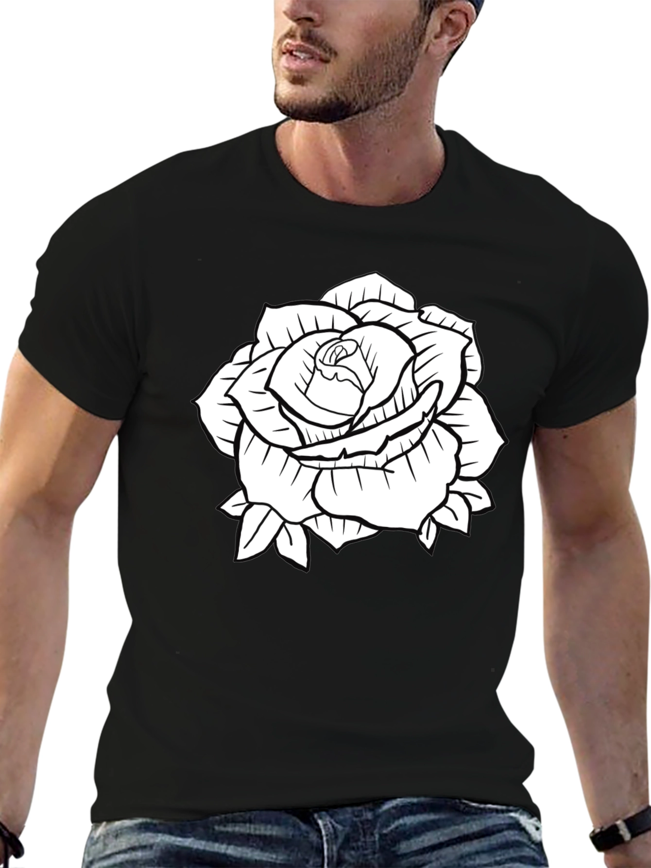 Black T-Shirt with Rose Graphic