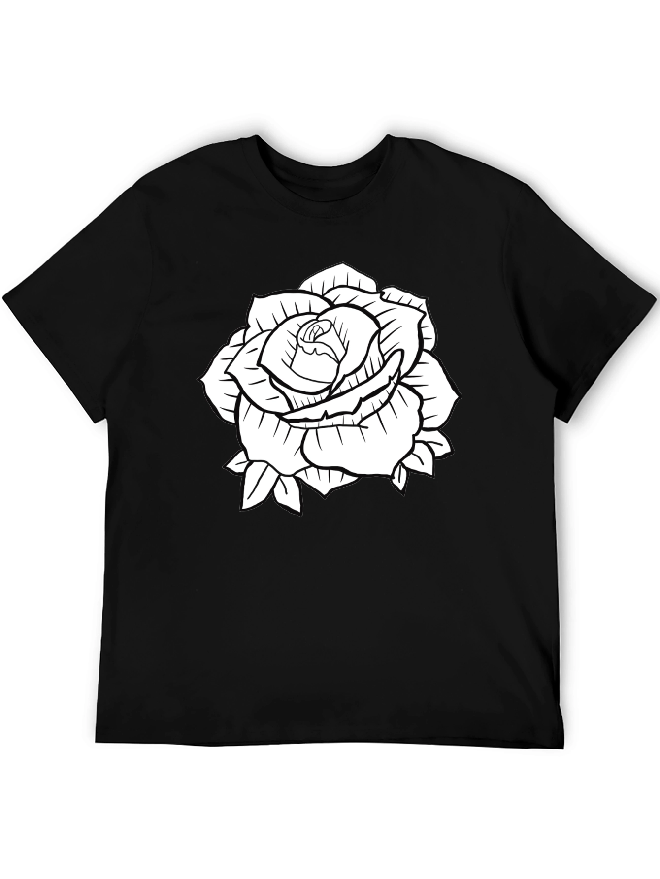 Black T-Shirt with Rose Graphic
