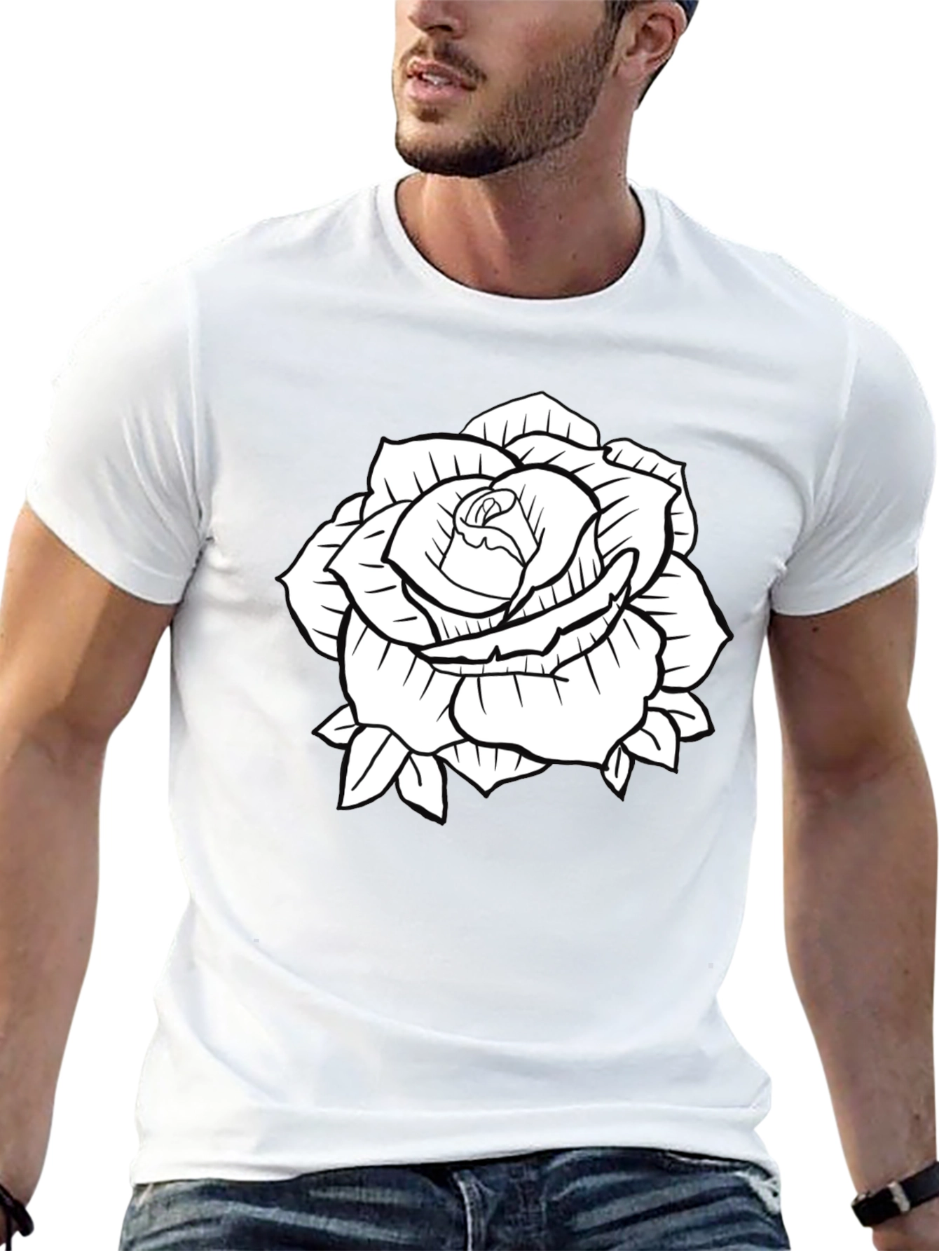 Black T-Shirt with Rose Graphic