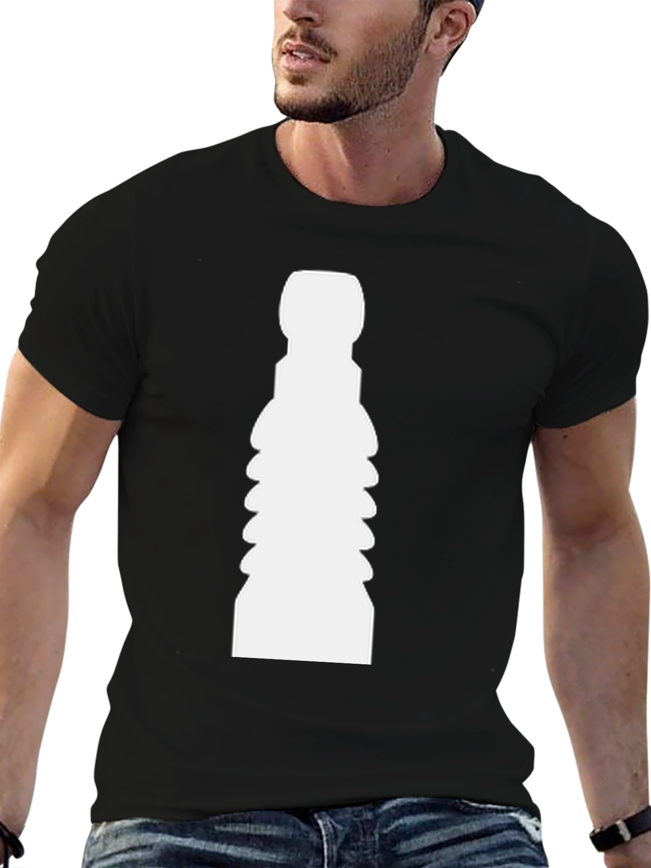 Unique White Shape Print Black T-Shirt