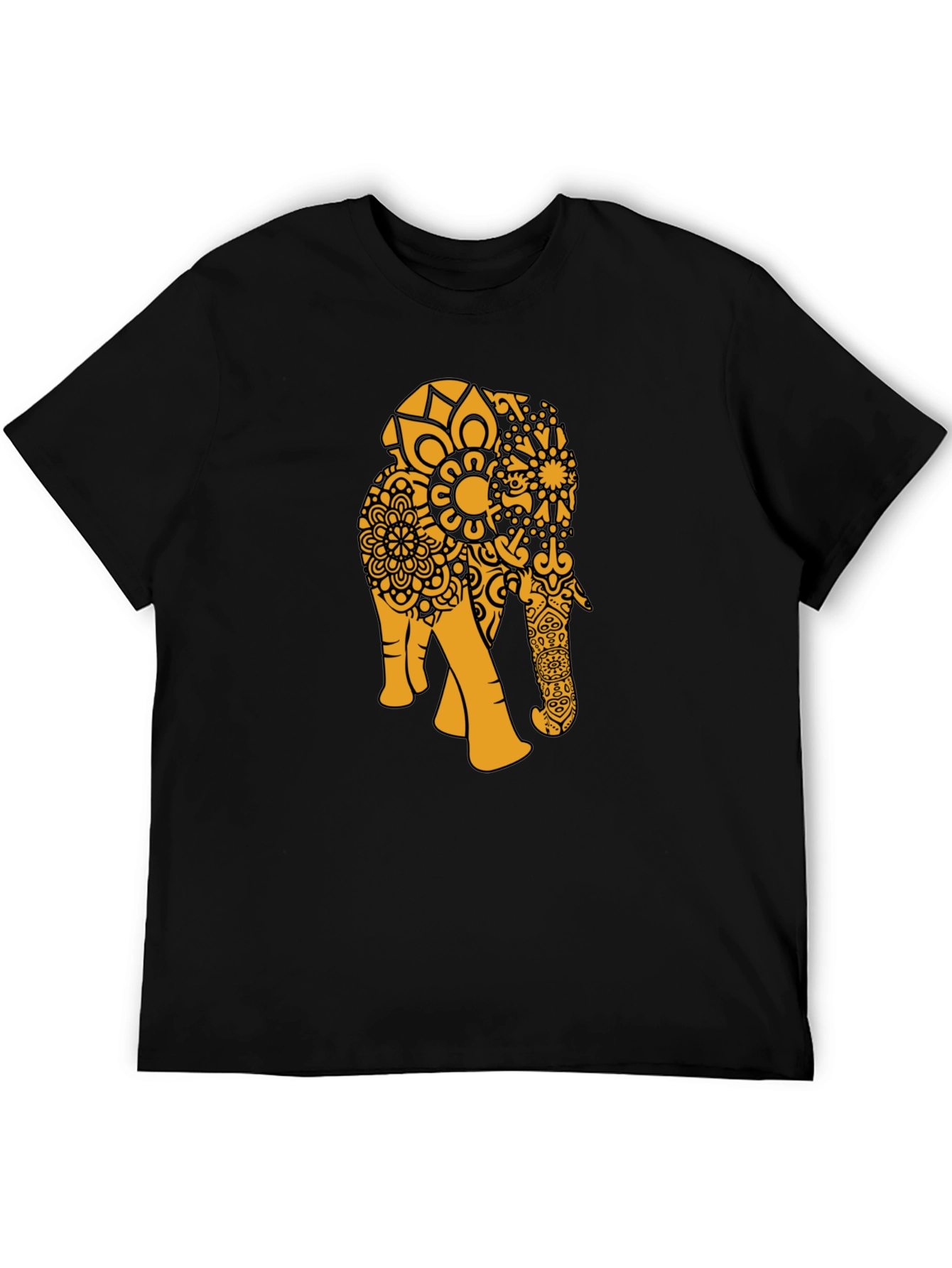 Black T-Shirt with Gold Elephant Mandala