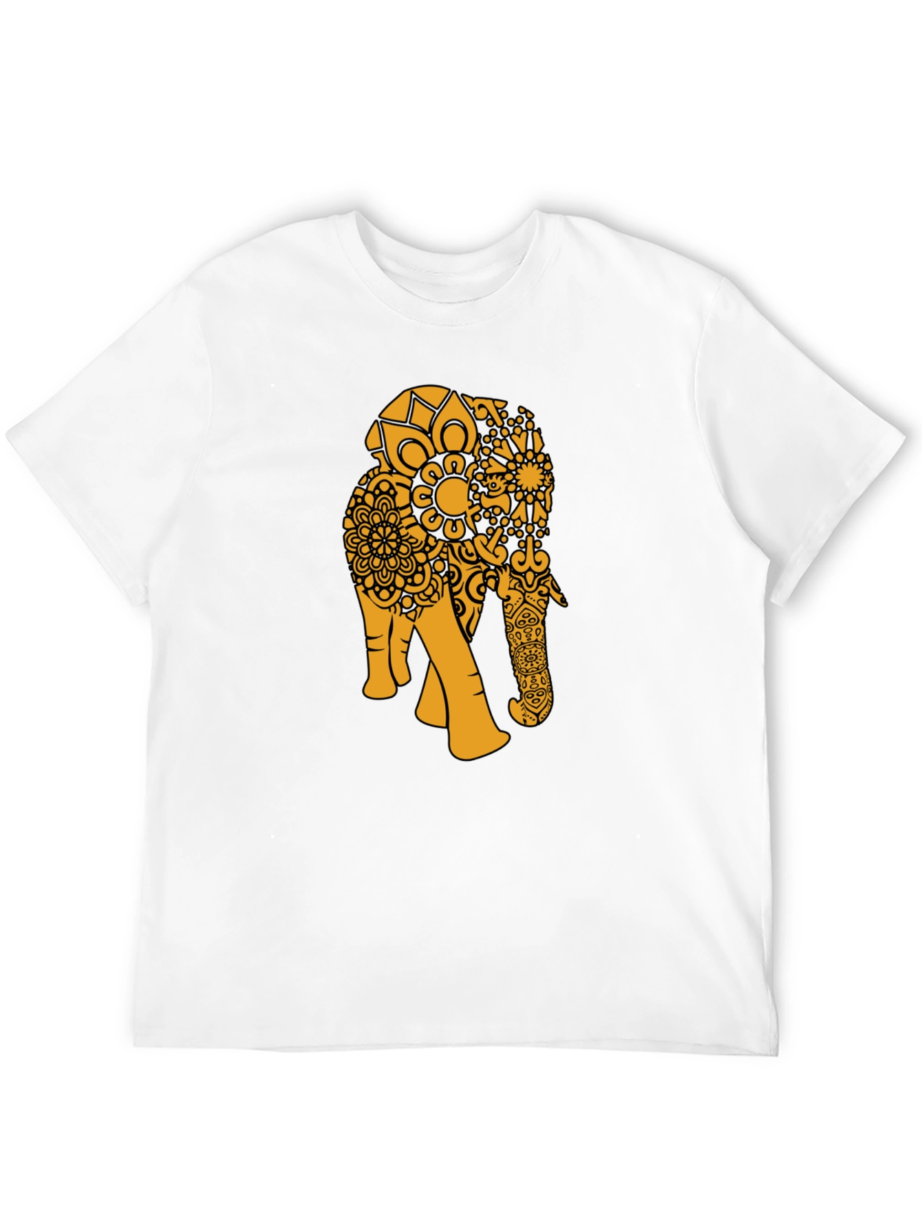 Black T-Shirt with Gold Elephant Mandala