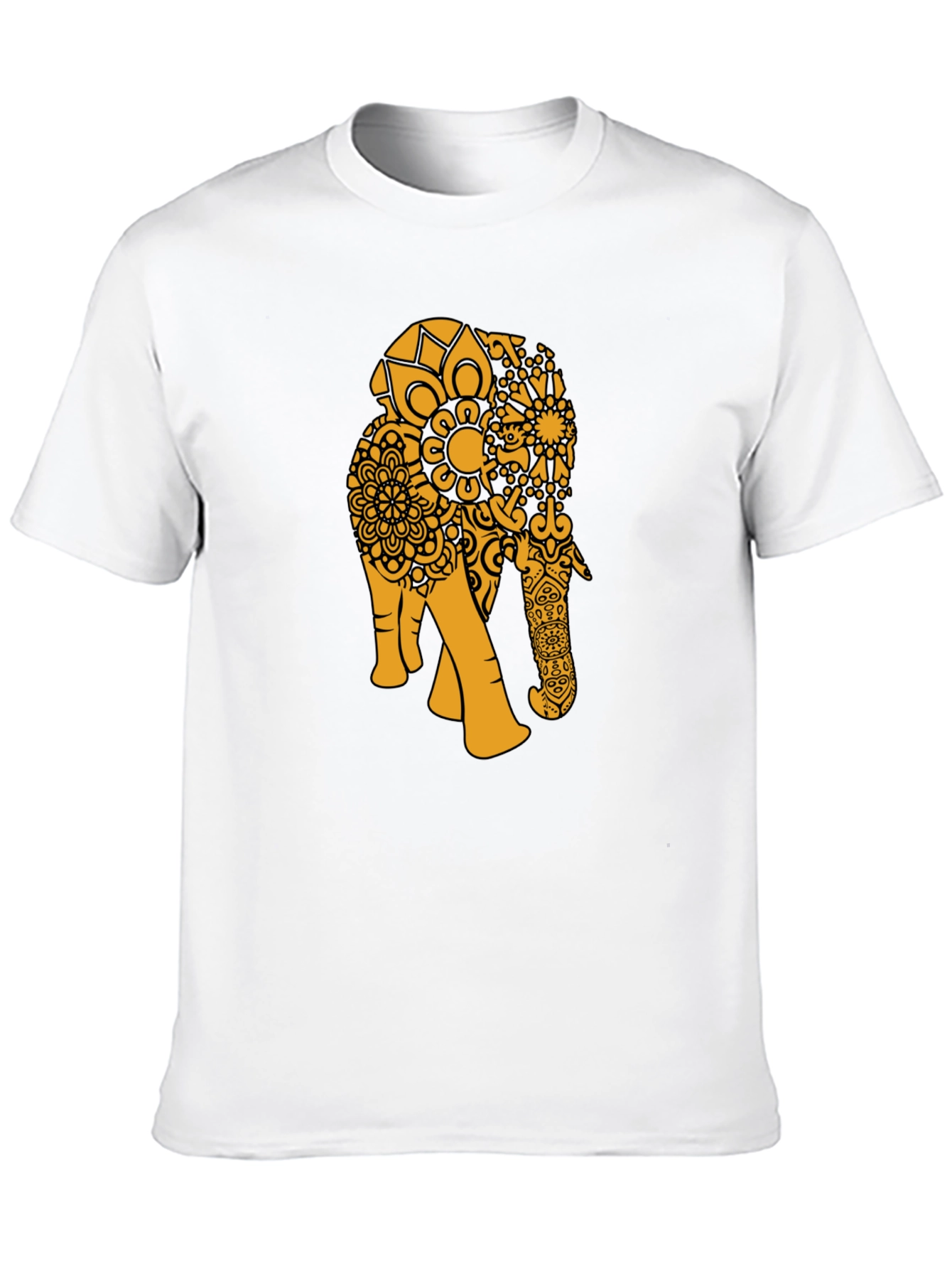Black T-Shirt with Gold Elephant Mandala