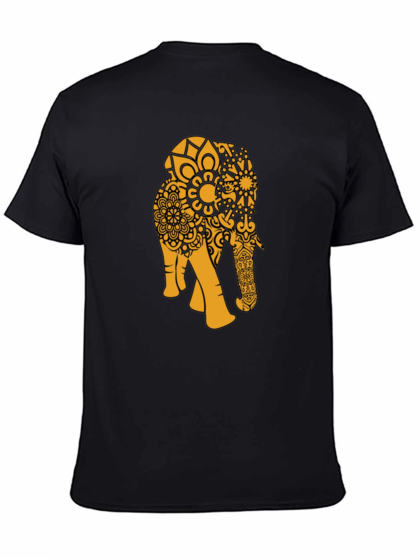Black T-Shirt with Gold Elephant Mandala