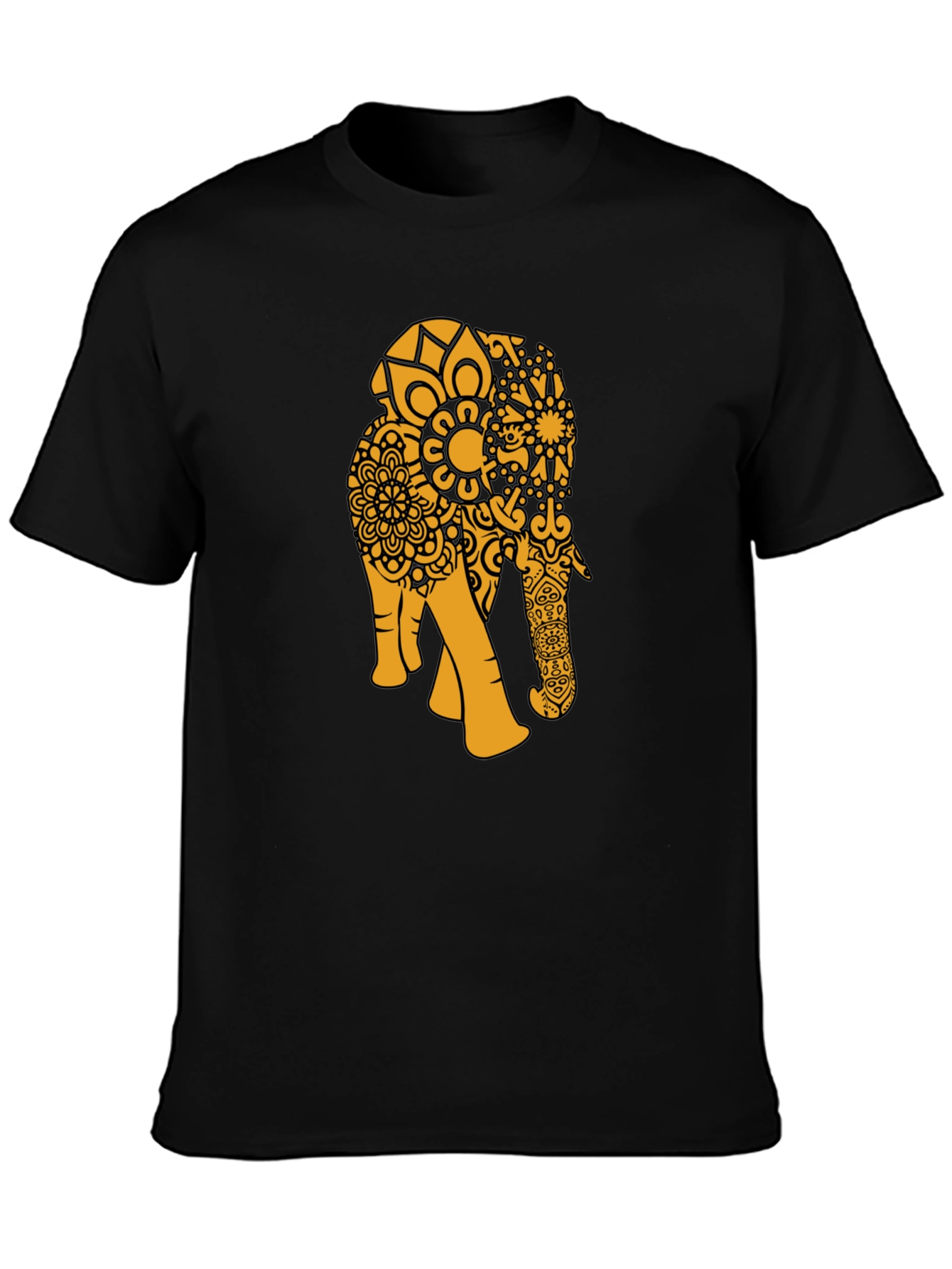 Black T-Shirt with Gold Elephant Mandala