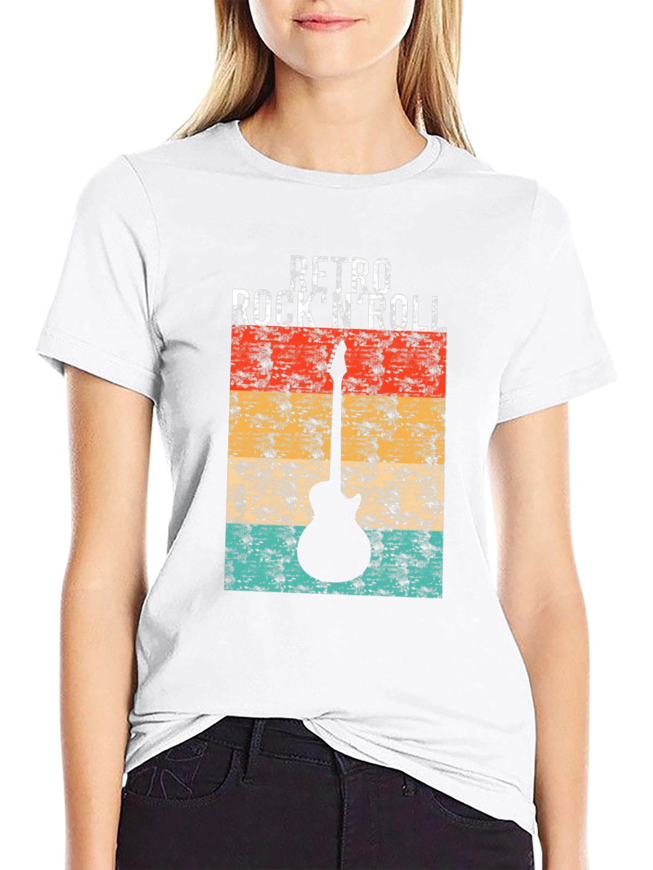 Retro Rock n Roll Guitar Graphic Tee - Black
