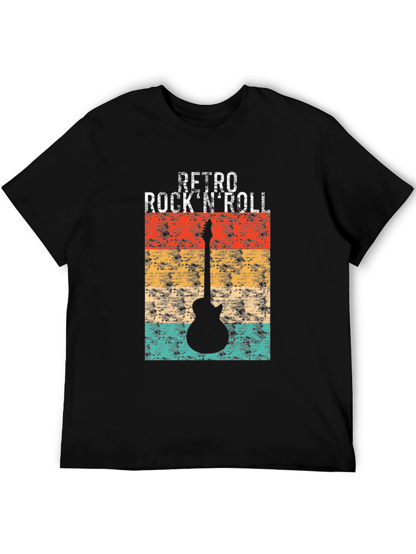 Retro Rock n Roll Guitar Graphic Tee - Black