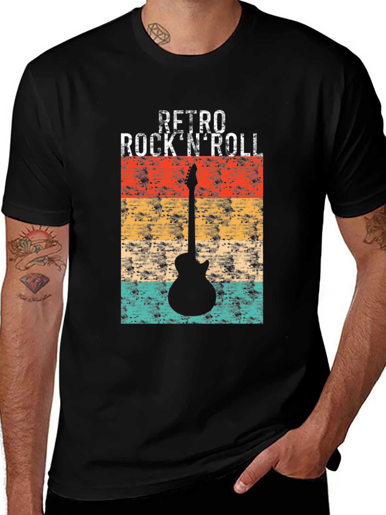 Retro Rock n Roll Guitar Graphic Tee - Black