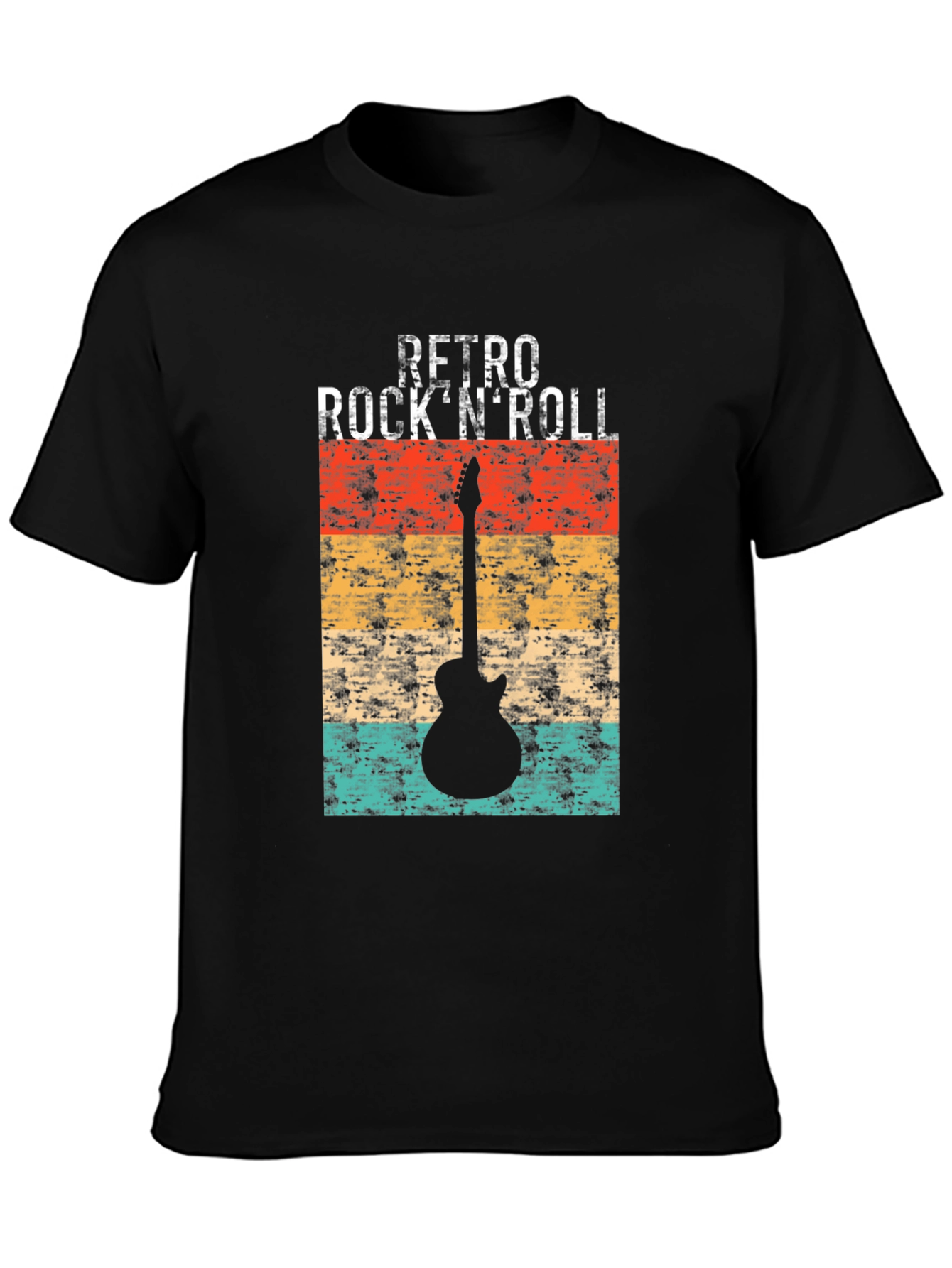 Retro Rock n Roll Guitar Graphic Tee - Black